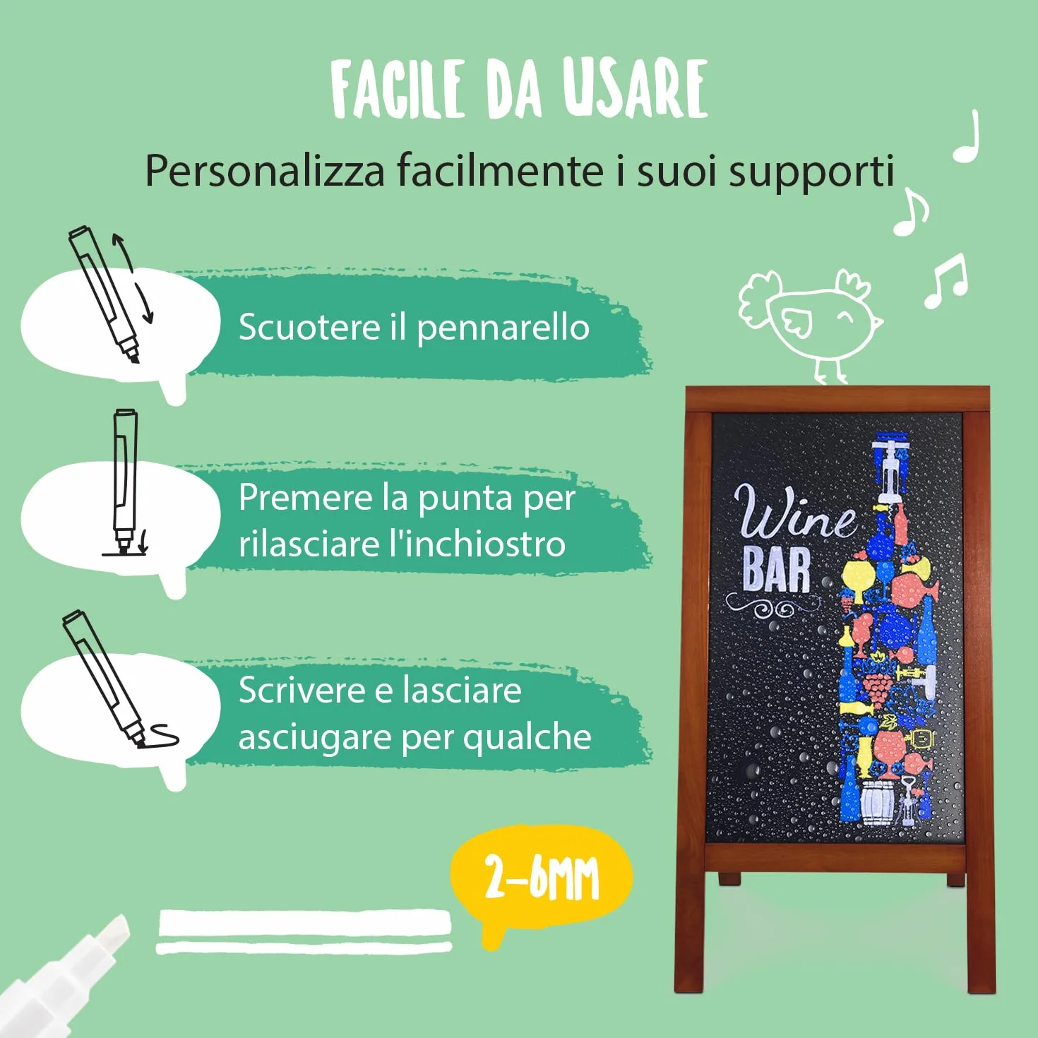 SECURIT Pennarello A Gesso Liquido Resistente all'Acqua Punta Media 2-6mm Bianco