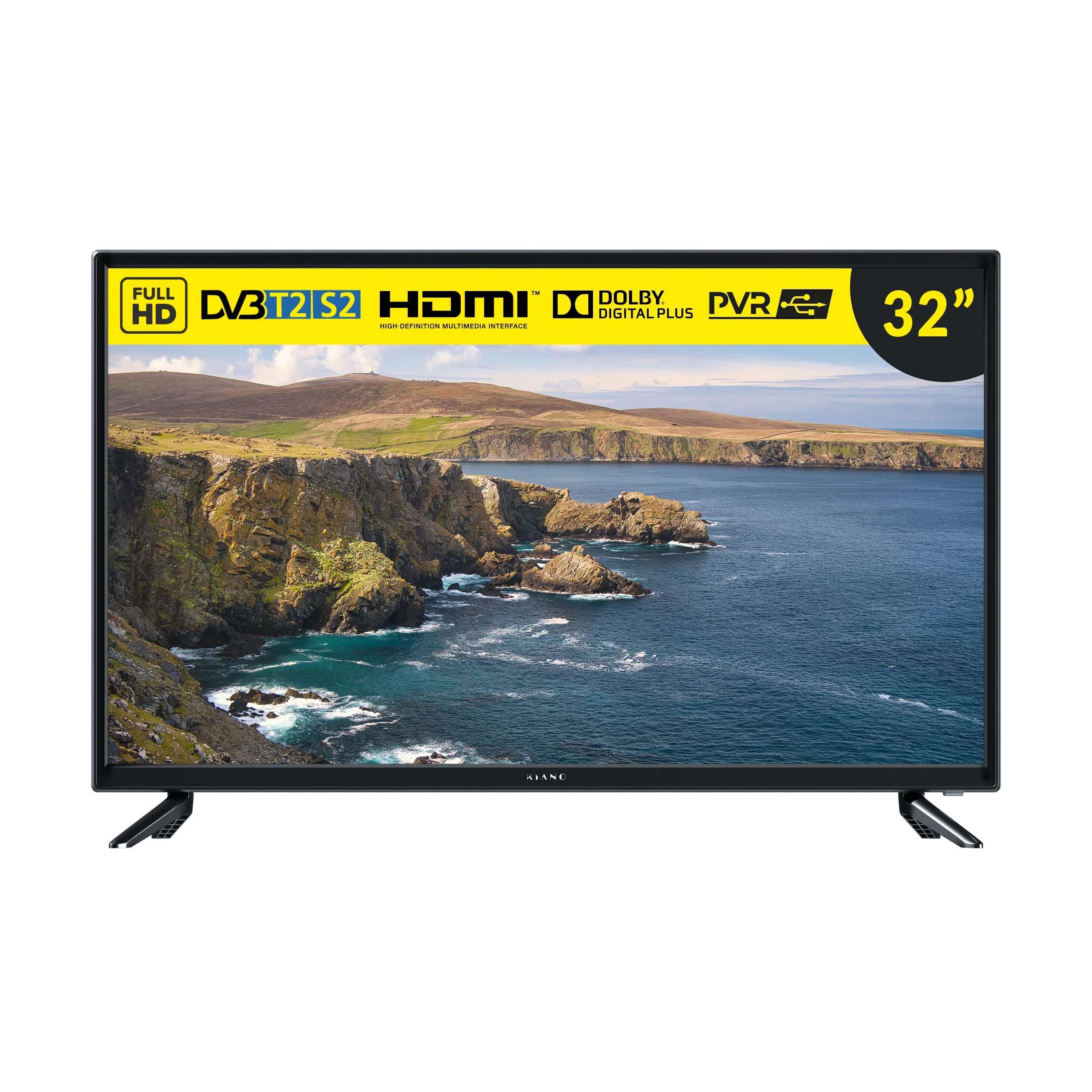 KIANO Slim TV 32" 80 cm DVB-T2 CI+ LED HD HDMI USB Dolby Audio PVR Hotel Mode Czarny