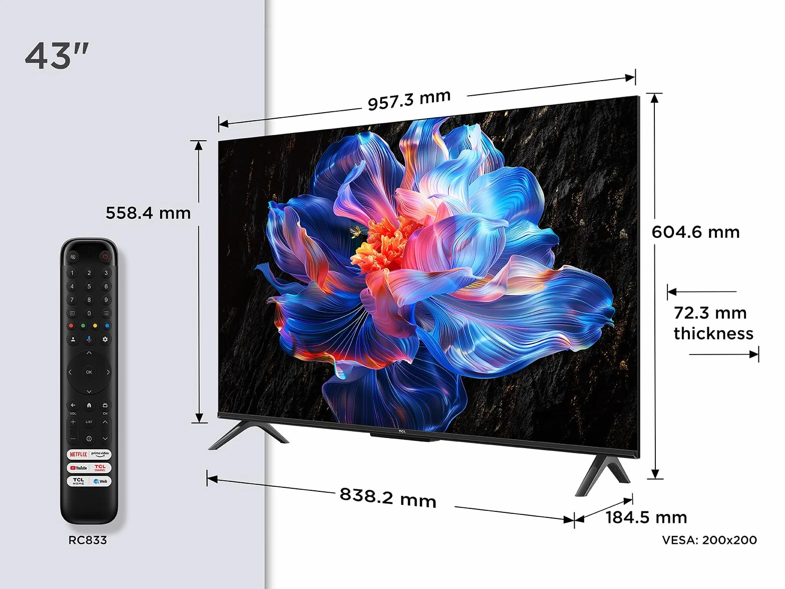 TCL 43V6C Smart TV LED 43 cale 4K HDR Google TV Dolby Audio Motion Clarity