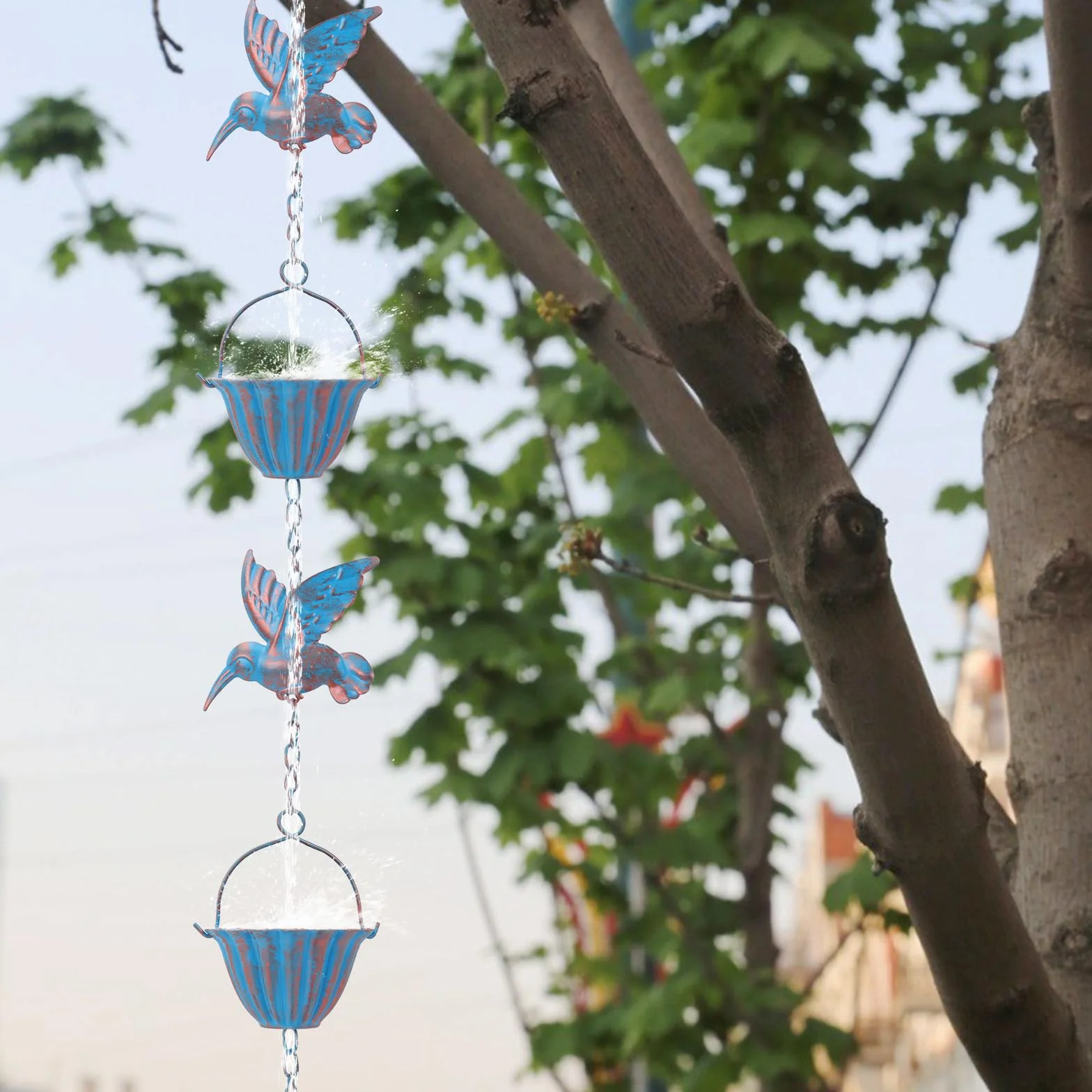 Colibrì Catena Pioggia 2,4 m Metallo Decorazione per Grondaie Esterni