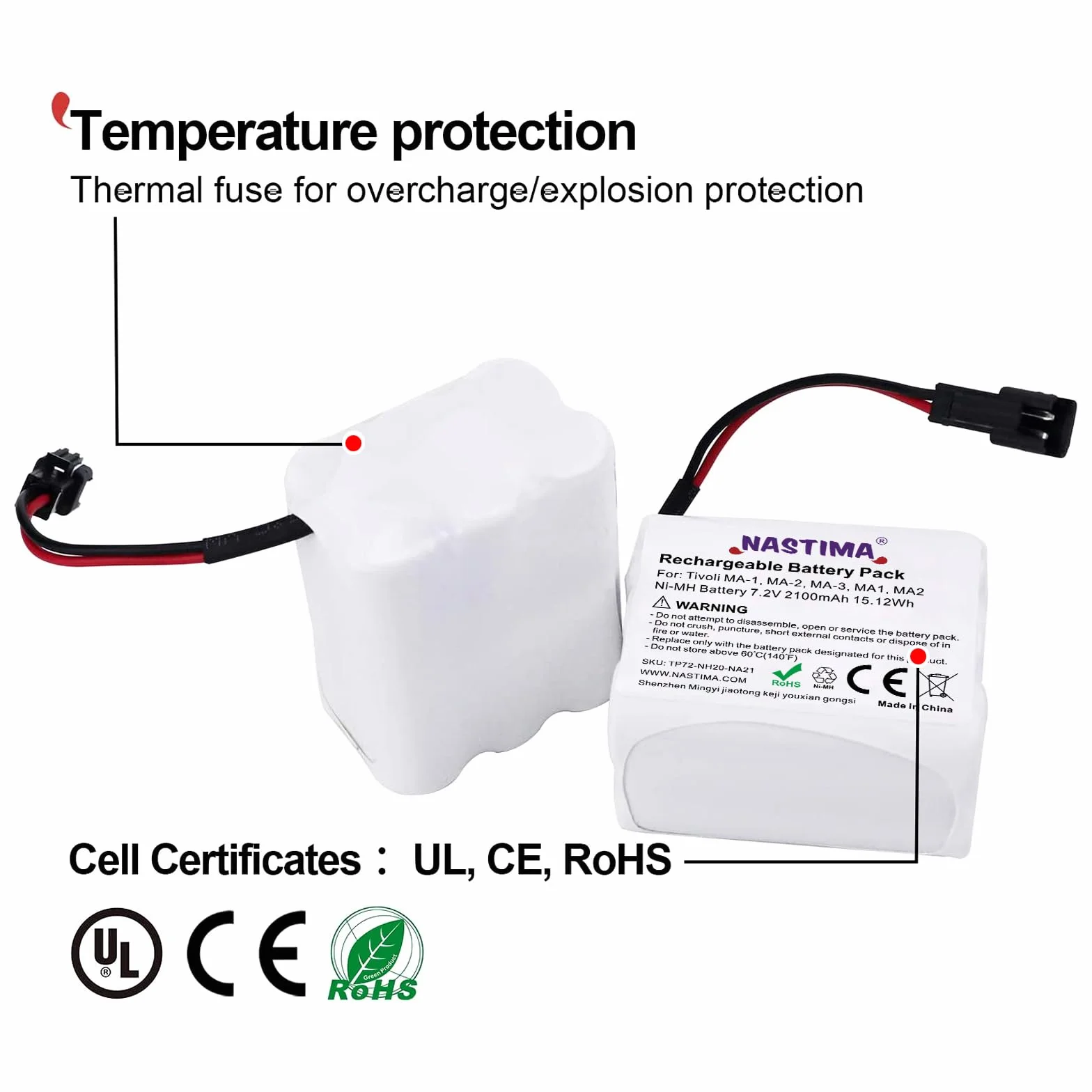 NASTIMA 7,2V 2100mAh Ni-MH Batteria Compatibile per Tivoli PAL/iPAL Radio MA-1 MA-2 MA-3