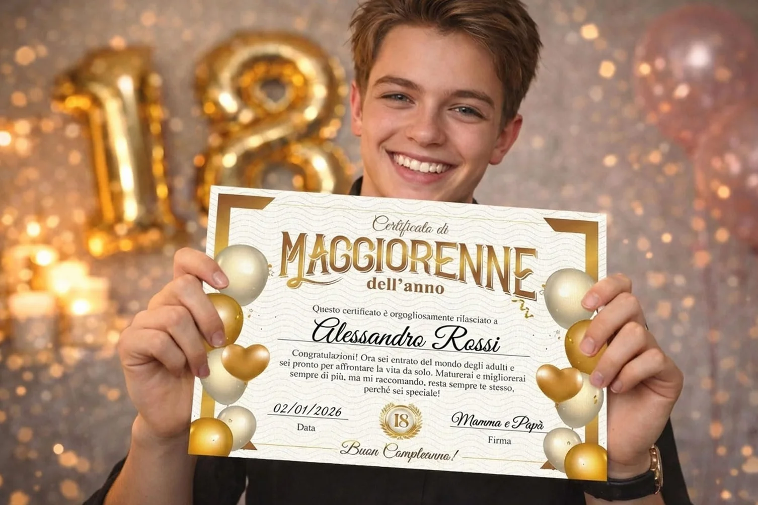 GHIBLI Certificato Maggiorenne dell'Anno con Busta - Diploma Personalizzabile 18 Anni Ragazzo