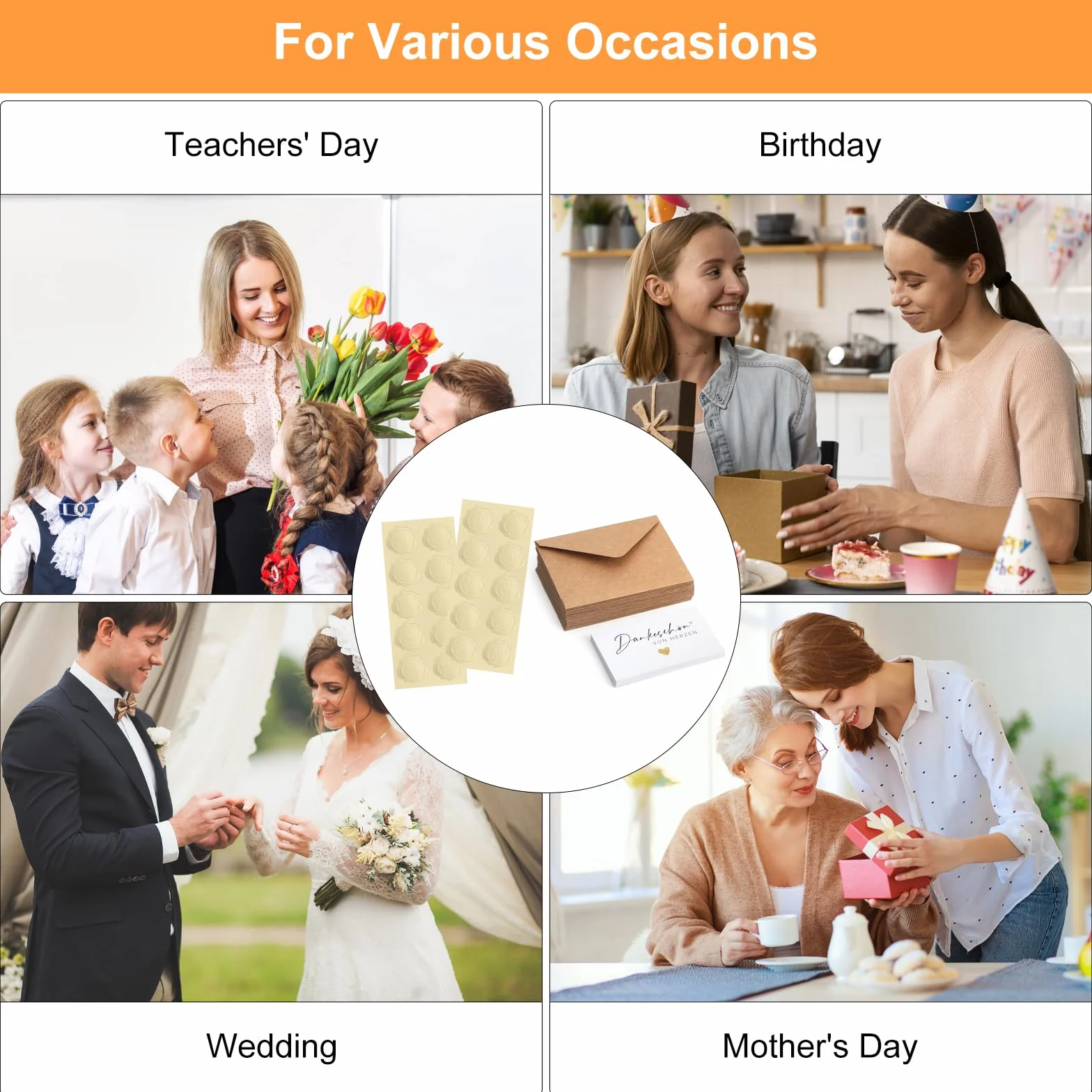 VOSSOT 20 biglietti di ringraziamento 9x5,4 cm con buste in carta kraft e sigillo dorato
