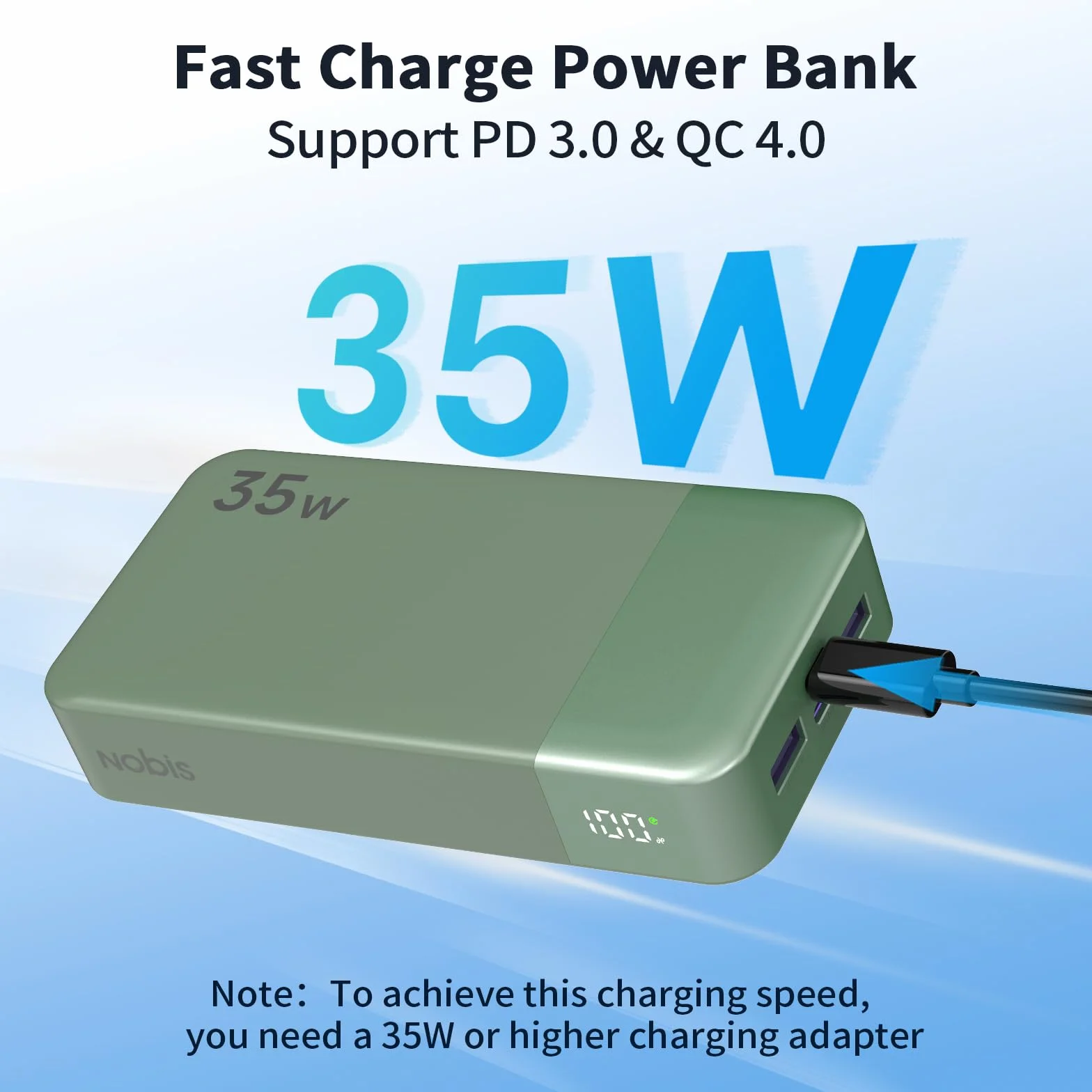 NOBIS Power Bank 20000mAh 35W Ricarica Rapida USB C PD QC Display LED