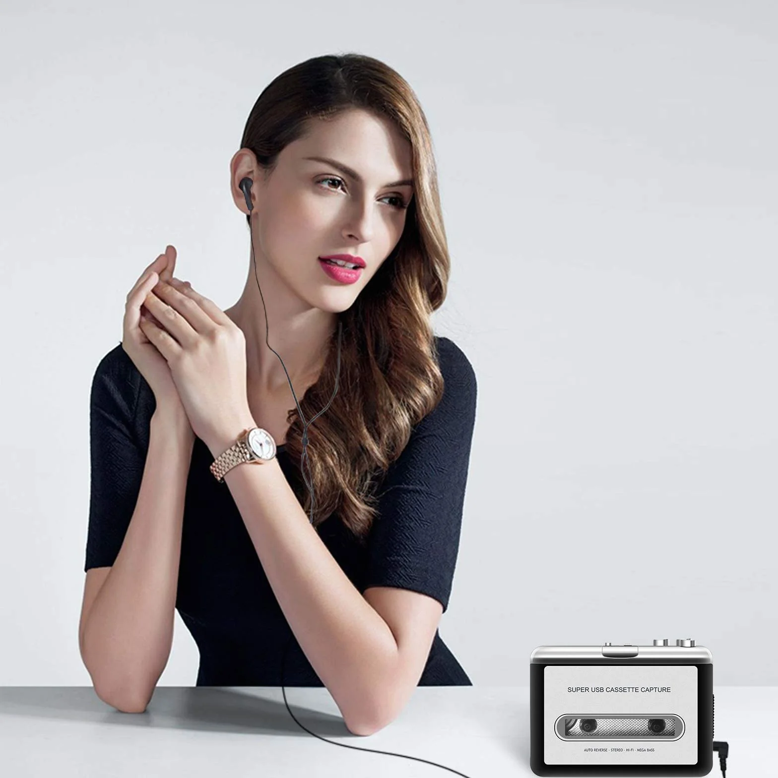 Registratore a Cassetta Portatile con Salvataggio MP3 USB Argento