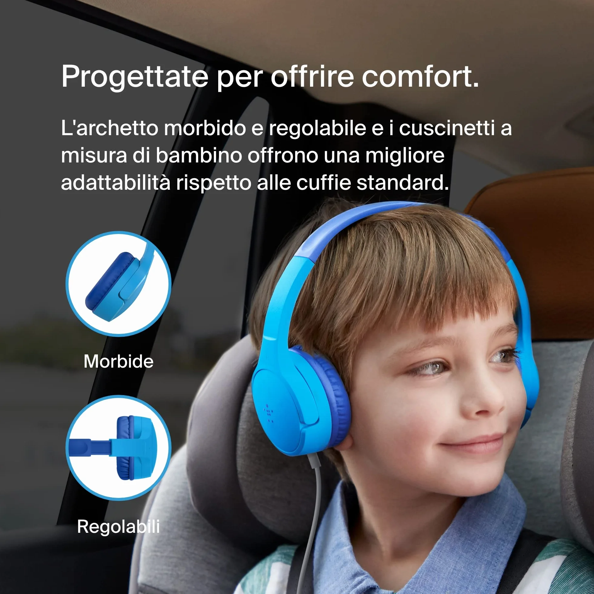 Belkin SoundForm Mini Cuffie On-Ear per Bambini con Microfono AUX 3,5 mm Blu