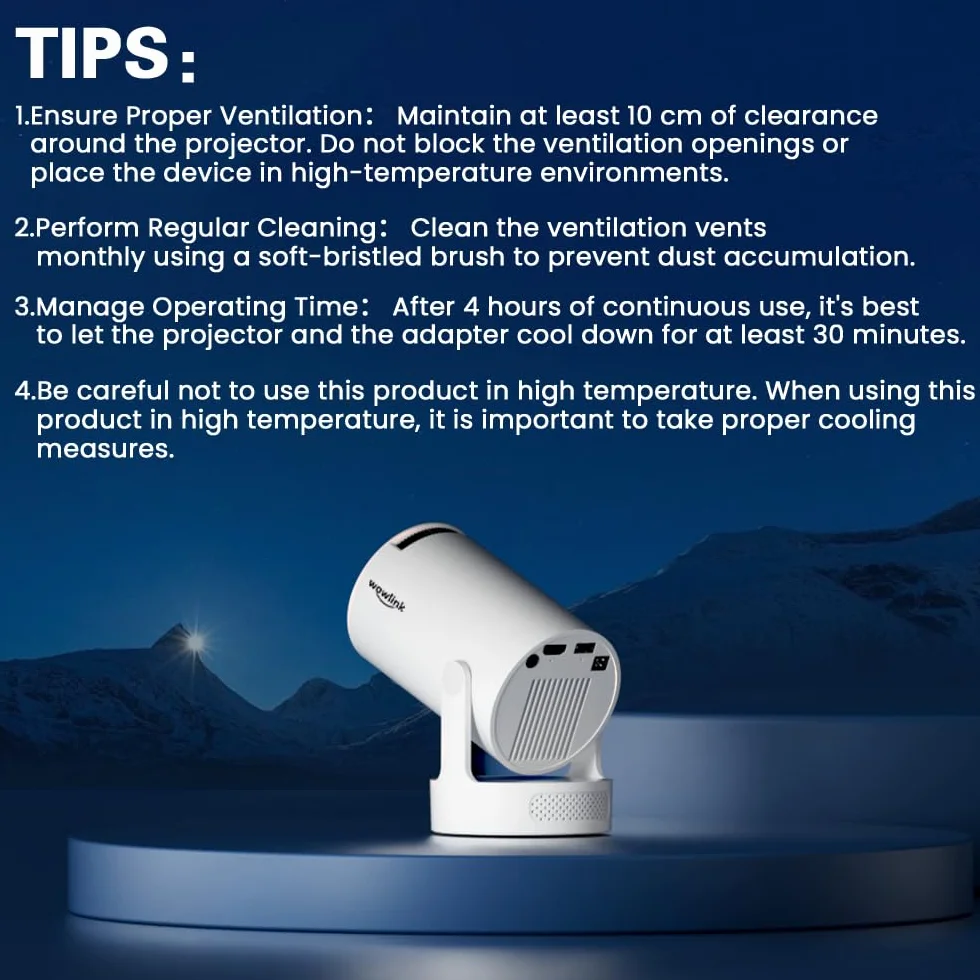 Mini Proiettore WiFi 6 Bluetooth 5.4 4K 1080P Auto Keystone Rotabile 180° Portatile HDMI Bianco