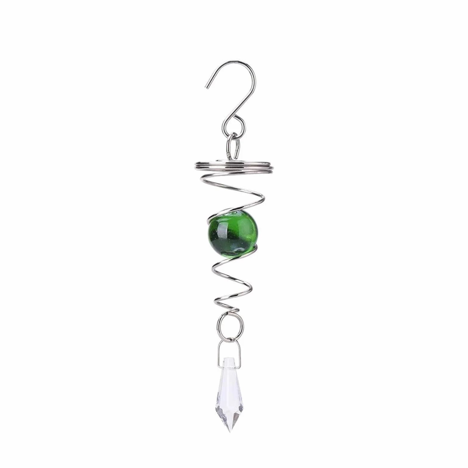 Sfera di cristallo a vento, girandola a spirale da giardino, con coda a spirale, decorazione decorativa per interni ed esterni (verde)