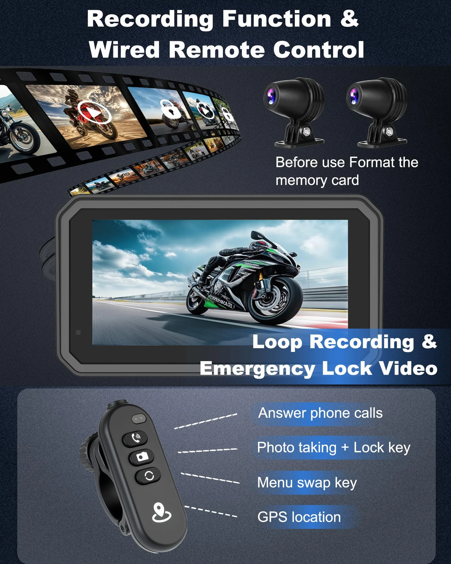 Navigatore Moto 4K Carplay Android Auto 6,25 Pollici Dashcam GPS Bluetooth 64GB