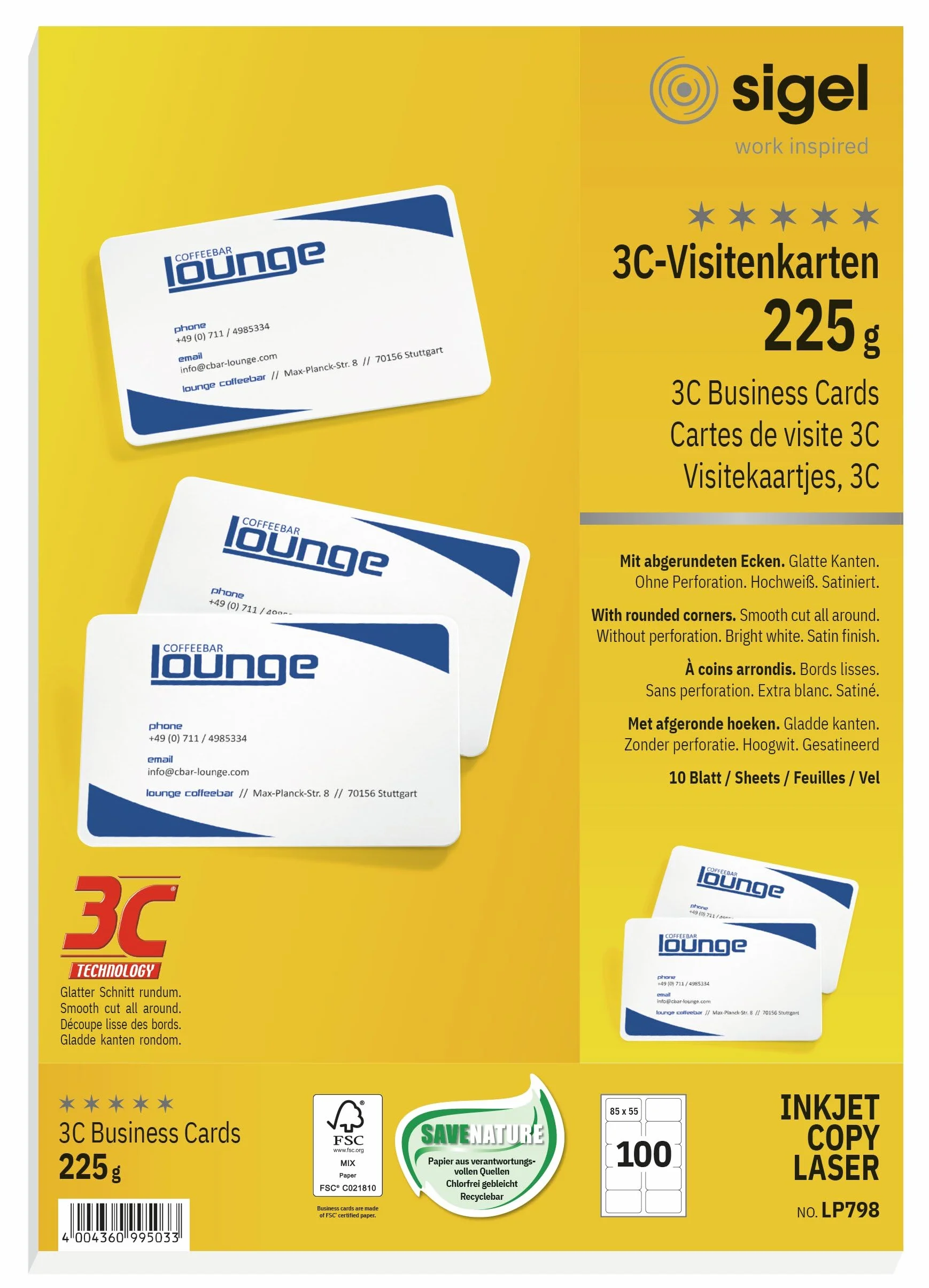 SIGEL LP798 Biglietti da visita 3C 85x55 mm 225 g 100 pz bianco