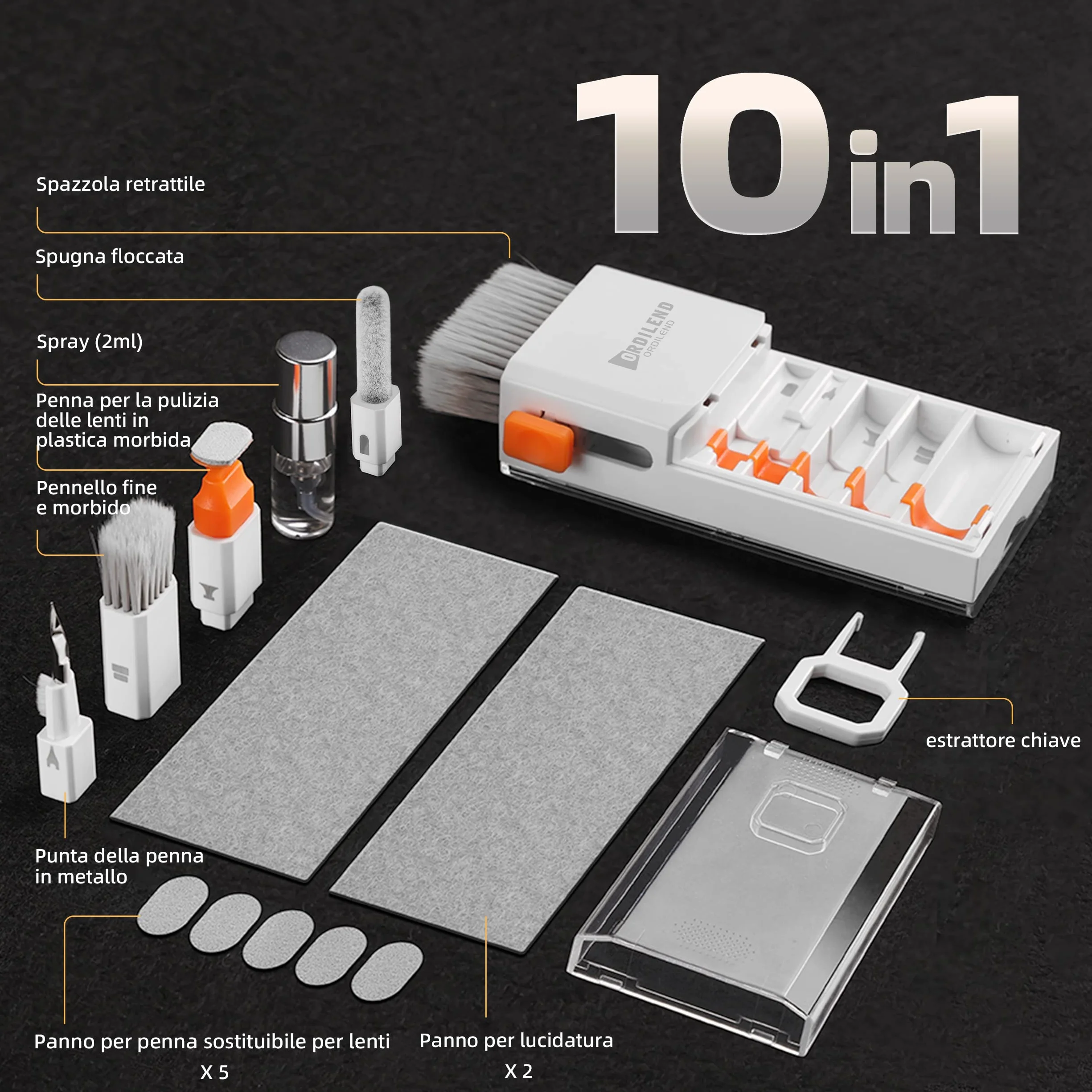 Ordilend Kit di Pulizia per iPhone Airpods Tastiera Laptop Screen Cleaner PC Computer Tablet Camera Lente Earbuds Bianco