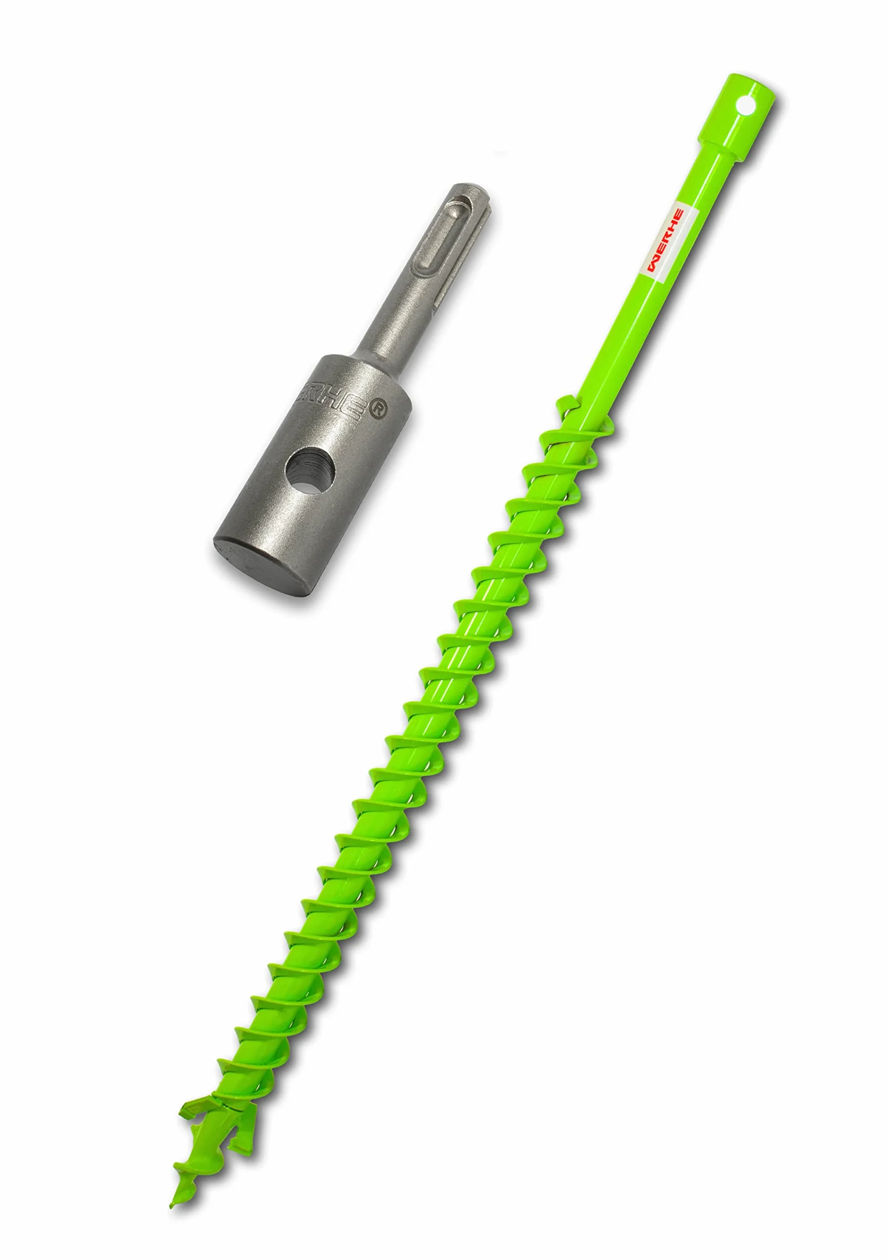 WERHE Trivella da terra a doppia elica 40 mm con adattatore SDS Plus – Trivella robusta per pali per recinzioni e piantumazione di alberi – Lavori di giardinaggio precisi