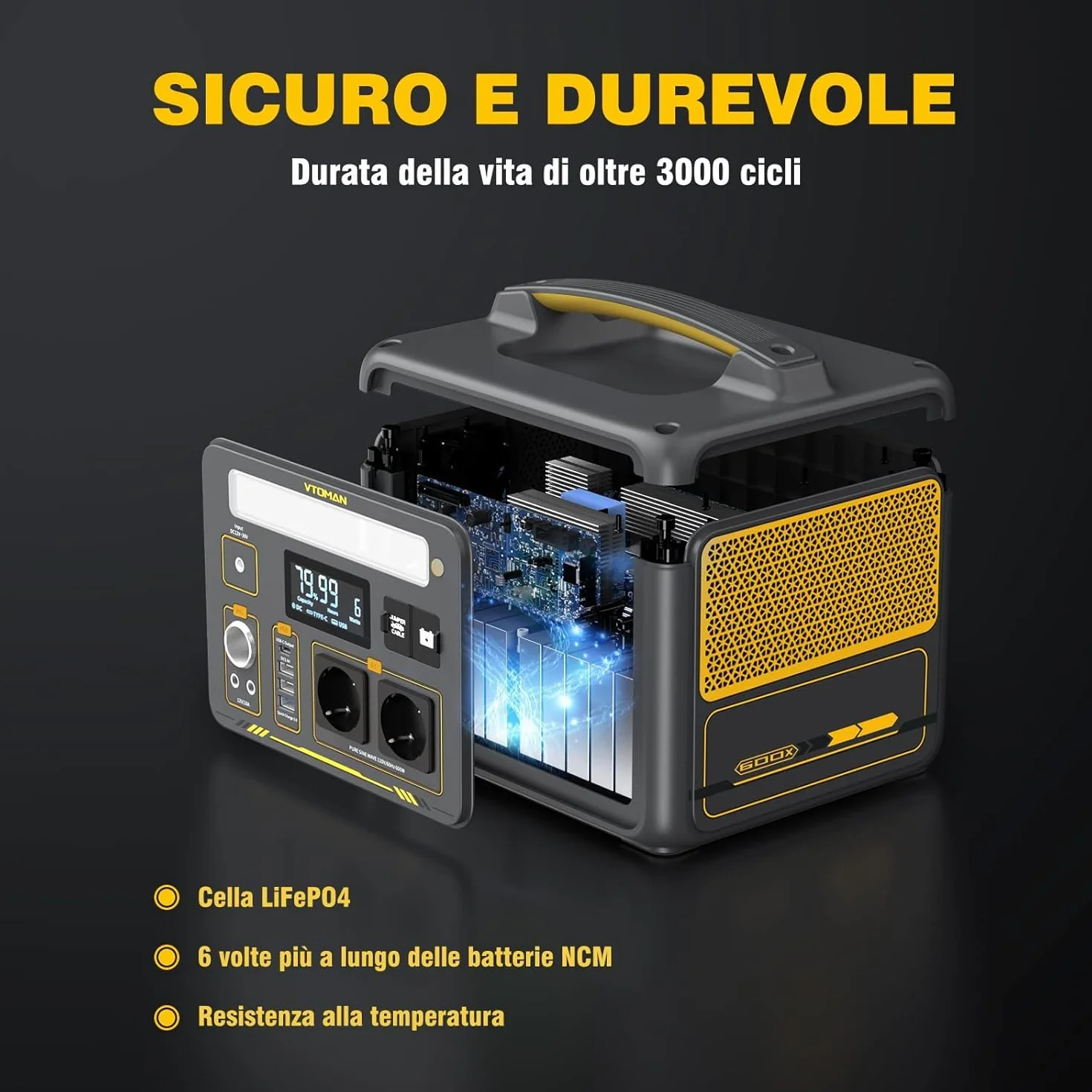 VTOMAN Jump 600X Centrale Elettrica Portatile - 600W/299Wh LiFePO4 Batteria Power Station Generatore Solare, Capacità Espandibile a 939Wh, per Campeggio, Emergenza, Viaggio
