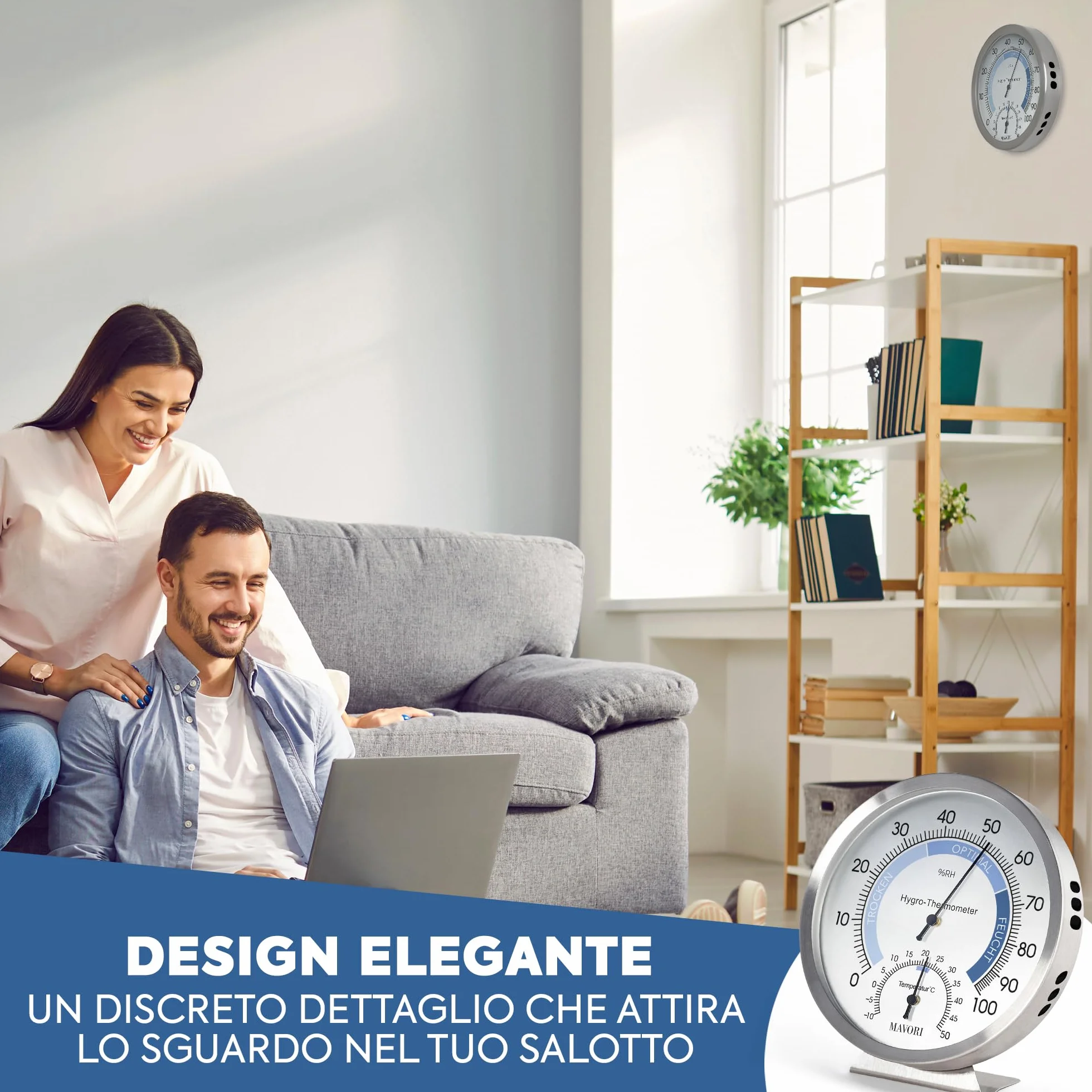 Igrometro analogico e termometro da interno 2 in 1 acciaio inox Ø 12,5 cm
