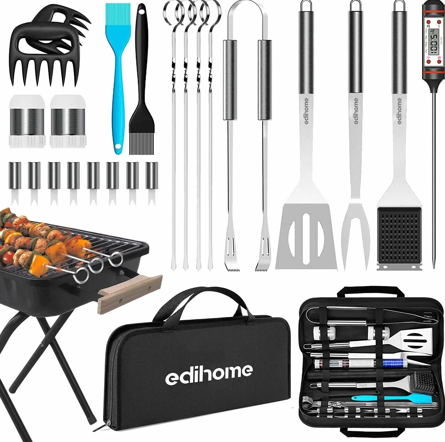 Edihome Zestaw Barbecue 25 Pezzi Acciaio Inossidabile z Kufrem Premium