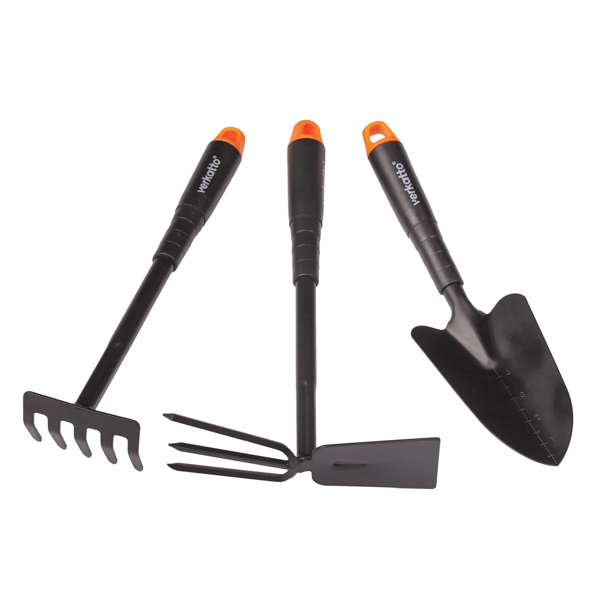 Mivos Set Attrezzi Manuali da Giardino in Acciaio - 3 Pezzi - Piccola Pala - Rastrelli a 5 Denti - Doppia Zappa Tridente - Kit di Strumenti da Giardinaggio per Scavare Diserbo Piantare Piante e Fiori