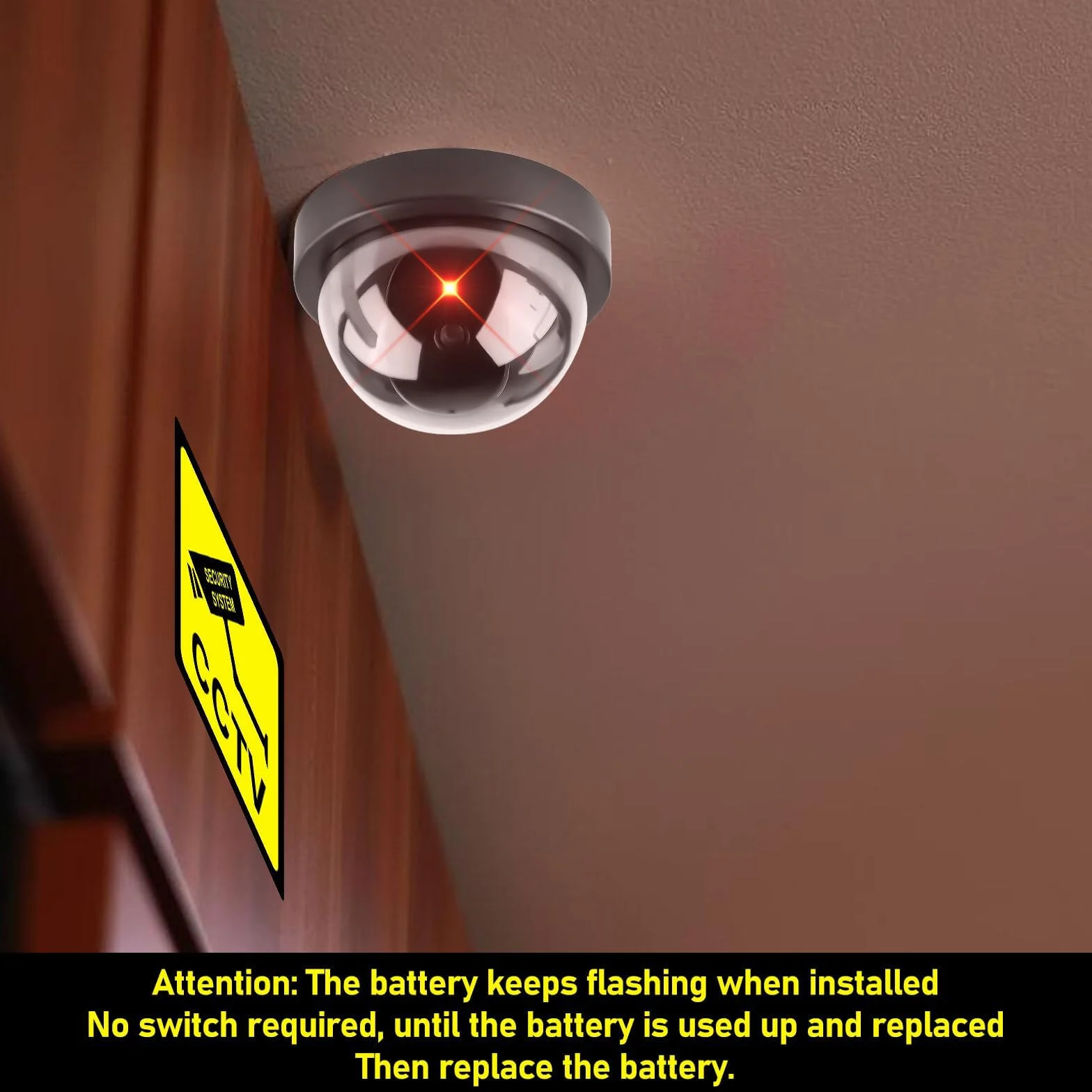 Telecamera di sicurezza finta CCTV 4 pezzi con luce LED, cupola per interni ed esterni
