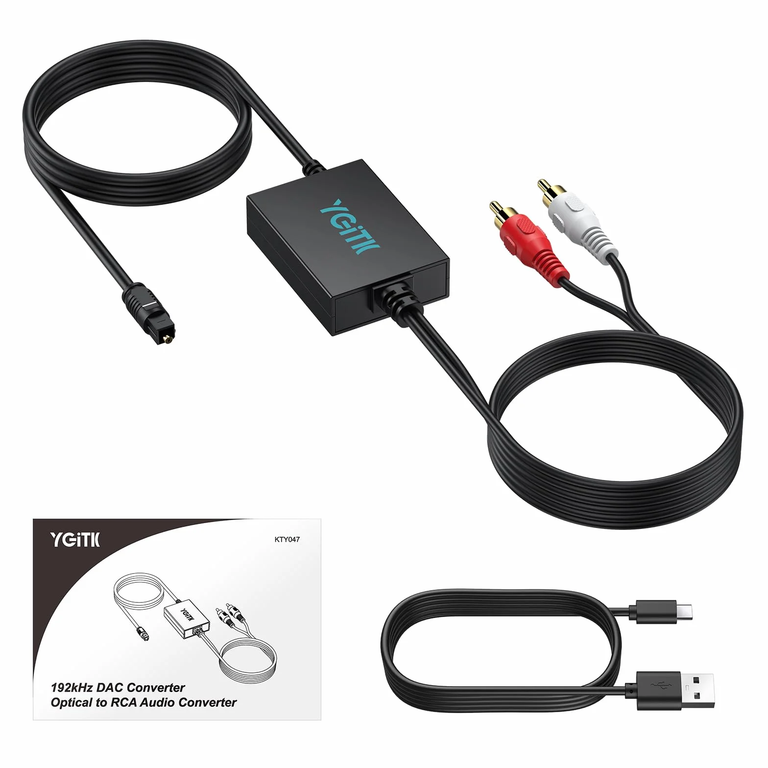 Konwerter Optyczny na RCA z Kablem 2.1m, DAC Cyfrowy Audio 192kHz/24bit do TV, Blu-ray, Konsola