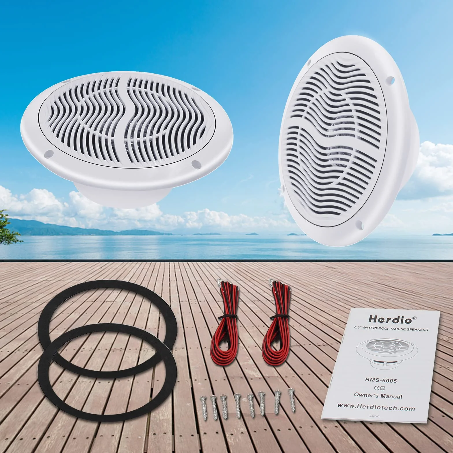 Herdio Altoparlanti marini da 6,5 pollici 120 W impermeabile coppia bianco
