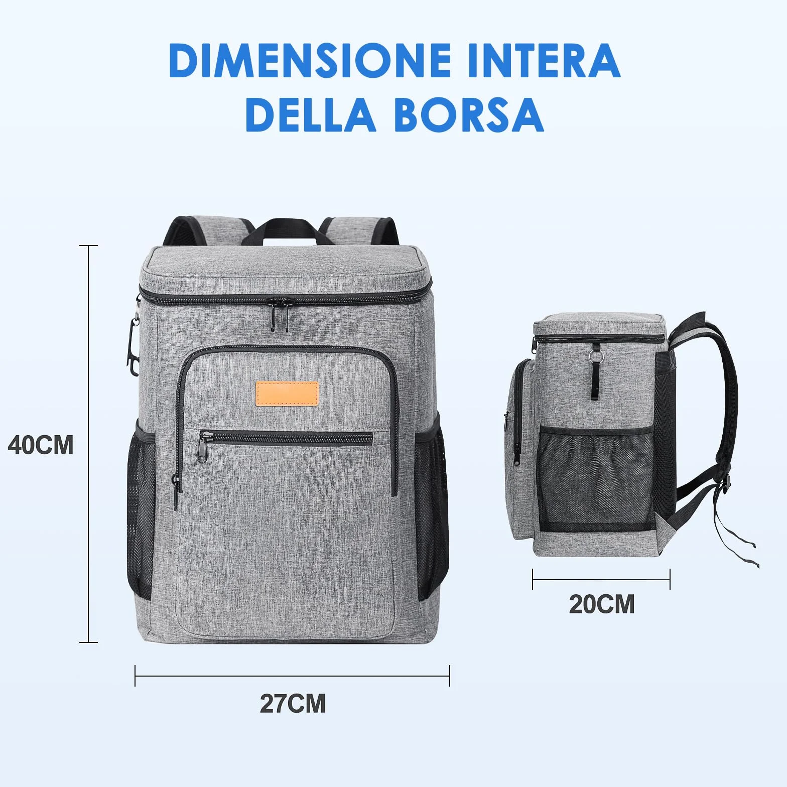 Zaino Termico Frigo 24L Borsa Termica Isoterma Impermeabile Grigio