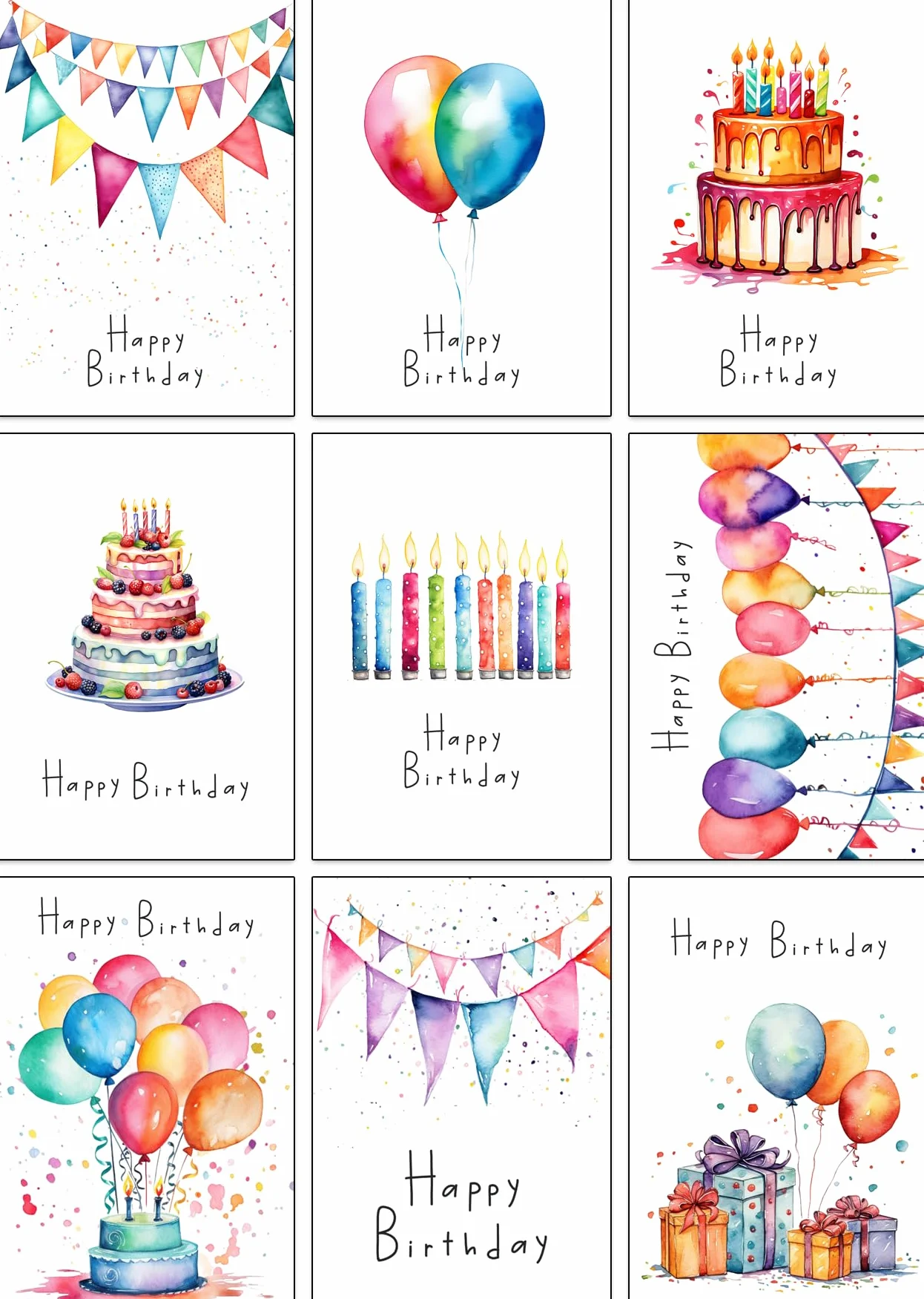 Biglietti di compleanno ad acquerello 30 disegni diversi con buste in carta riciclata