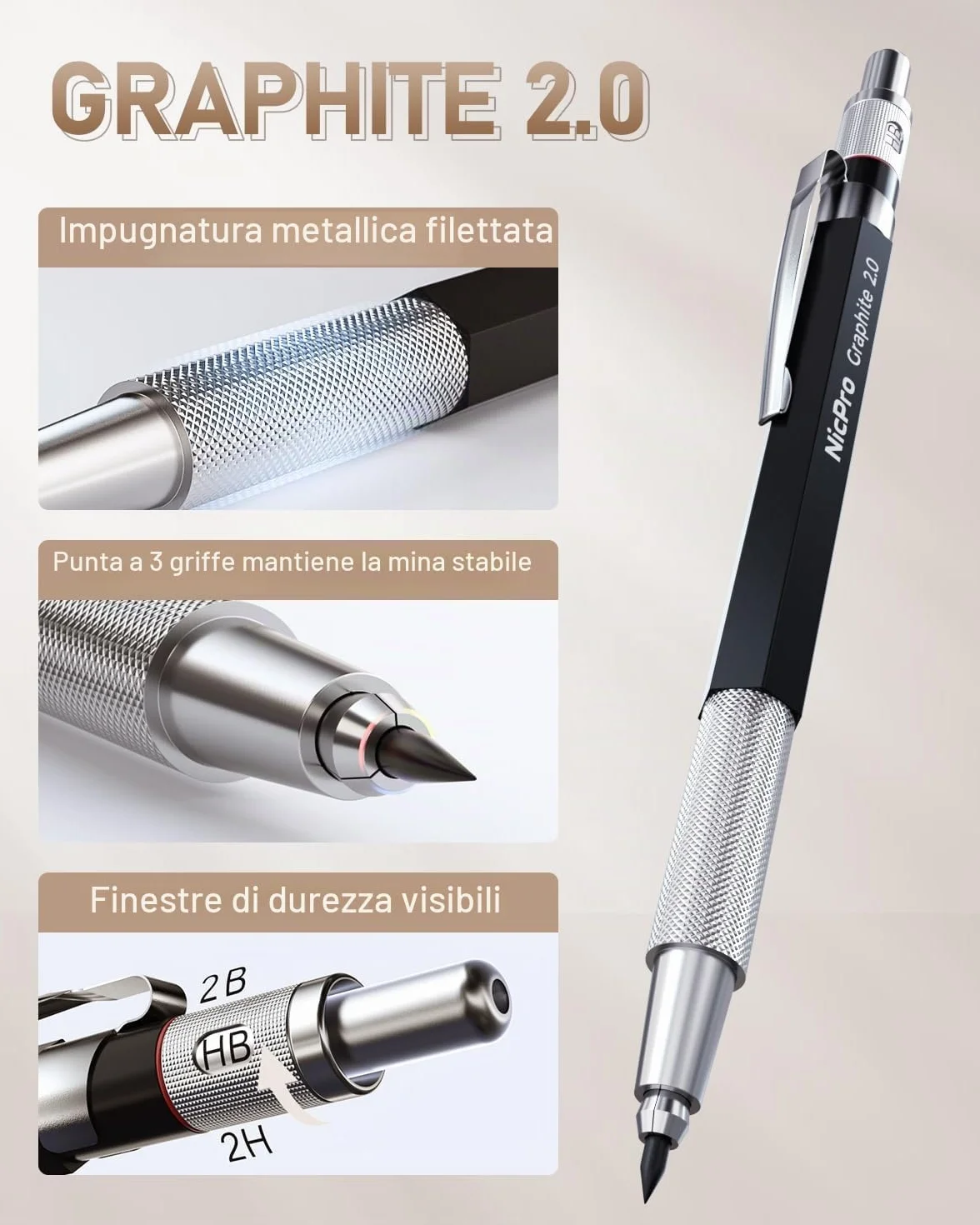 Nicpro 30 Pezzi Portamine Metallo Set con Custodia Pelle 0,5 0,7 0,9 2mm per Disegno Scrittura