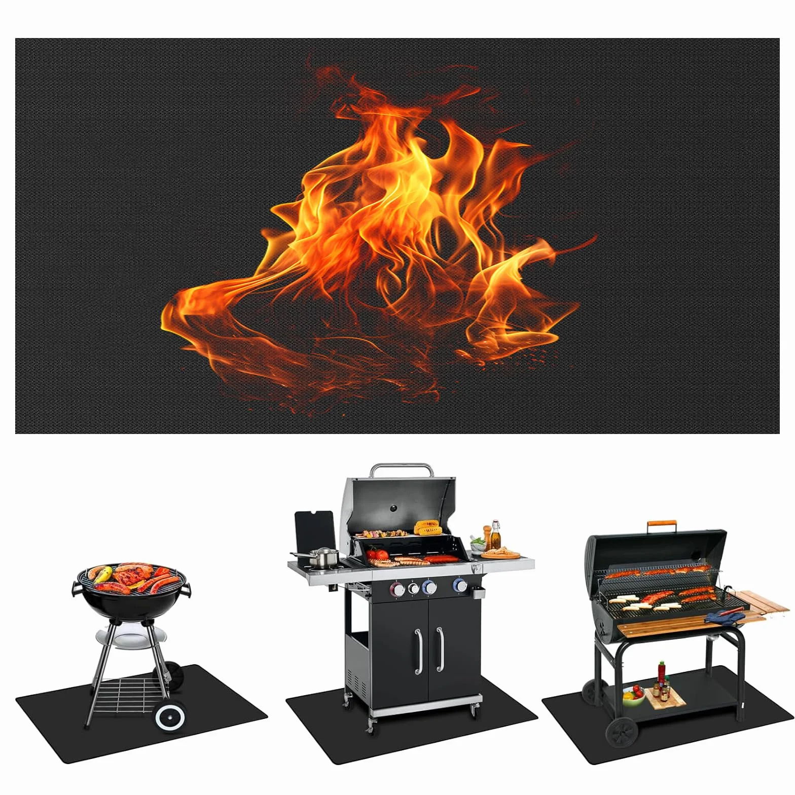 Tappetino ignifugo 182 x 100 cm, in fibra di vetro e silicone ignifugo per tavolo, tappetino resistente al calore per l'uso su una varietà di barbecue, camini e focolari in casa