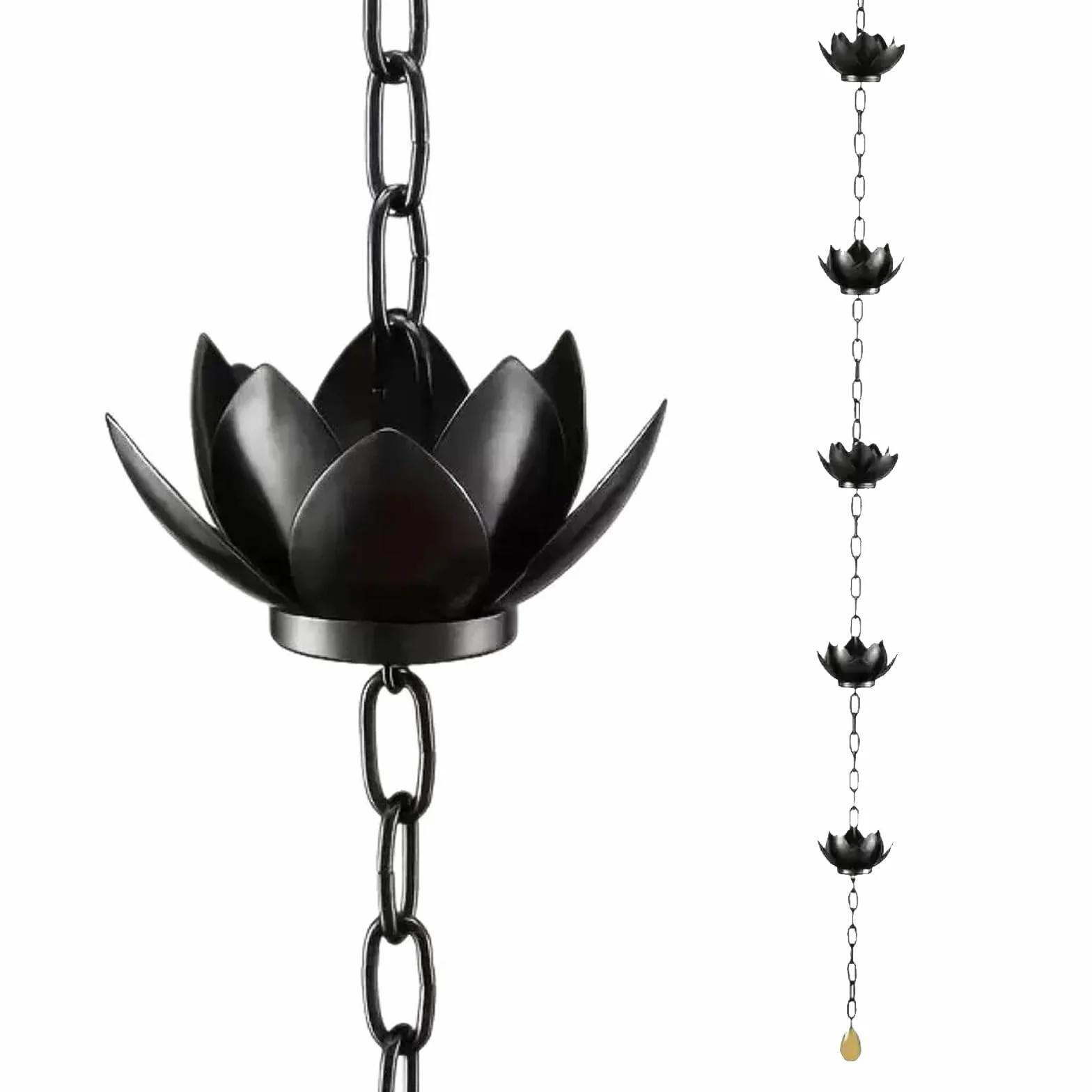 Catena Antipioggia, Catena Nera per Drenaggio dell'Acqua Piovana da 1,2 M A Forma di Loto in Ferro per Decorazioni Esterne per Casa E Giardino Efficiente Drenaggio dell'Acqua Piovana