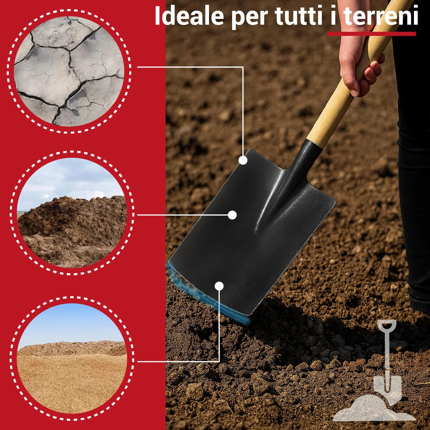 Crisalide® - Vanga Nera da Giardino con Manico in Legno di Faggio 135 cm – Scocca in Acciaio Verniciato Rinforzato, Attacco Conico con Vite Inclusa, Ideale per Terreni Duri, Rocciosi ed Erbosi