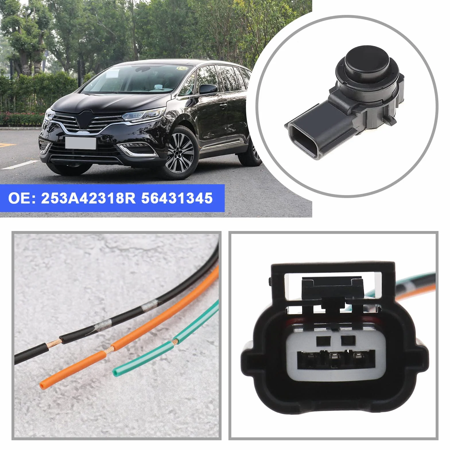 Cavo connettore a 3 pin PDC sensore di parcheggio compatibile con Audi Renault 15 cm