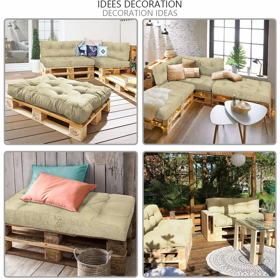 VOUNOT® Pallet Cushion Set Impermeabile 120x80 120x40 Beige