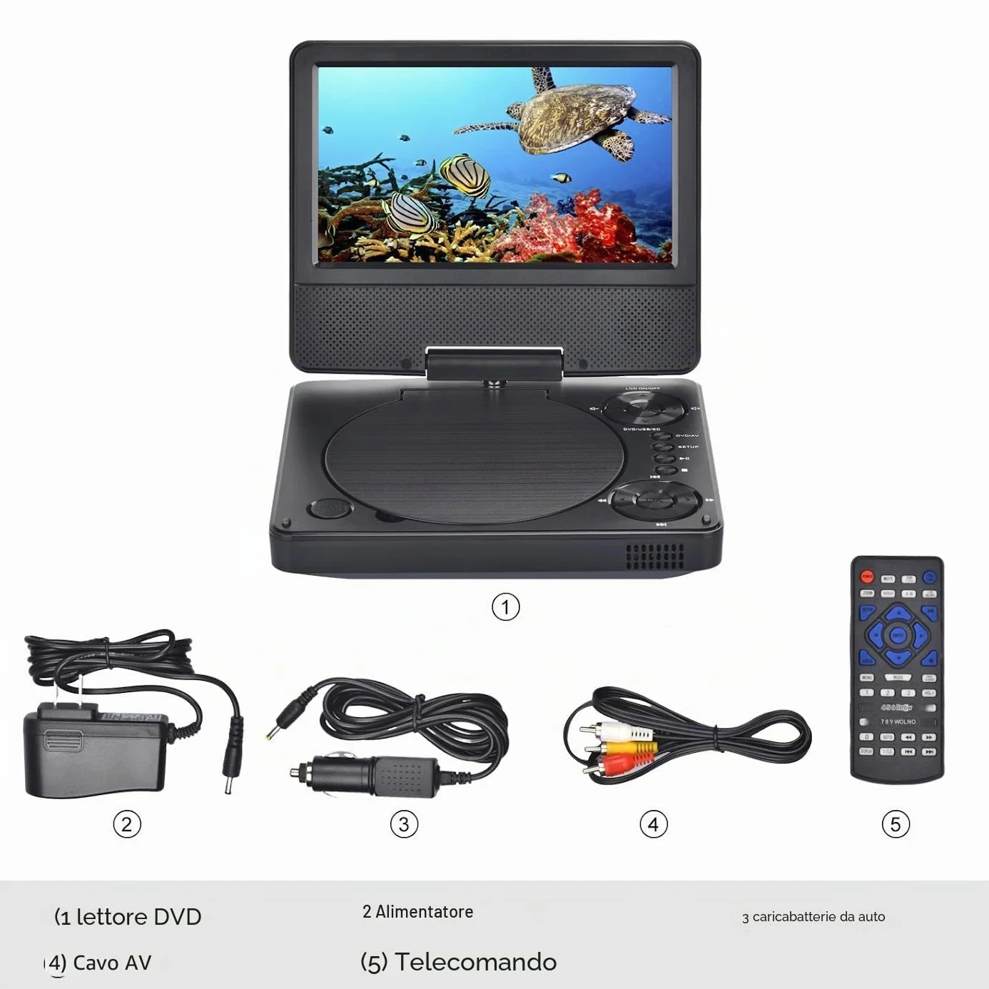 YOOHOO Mini lettore DVD portatile 9,5" schermo girevole HD 7,5" multi regione per auto bambini