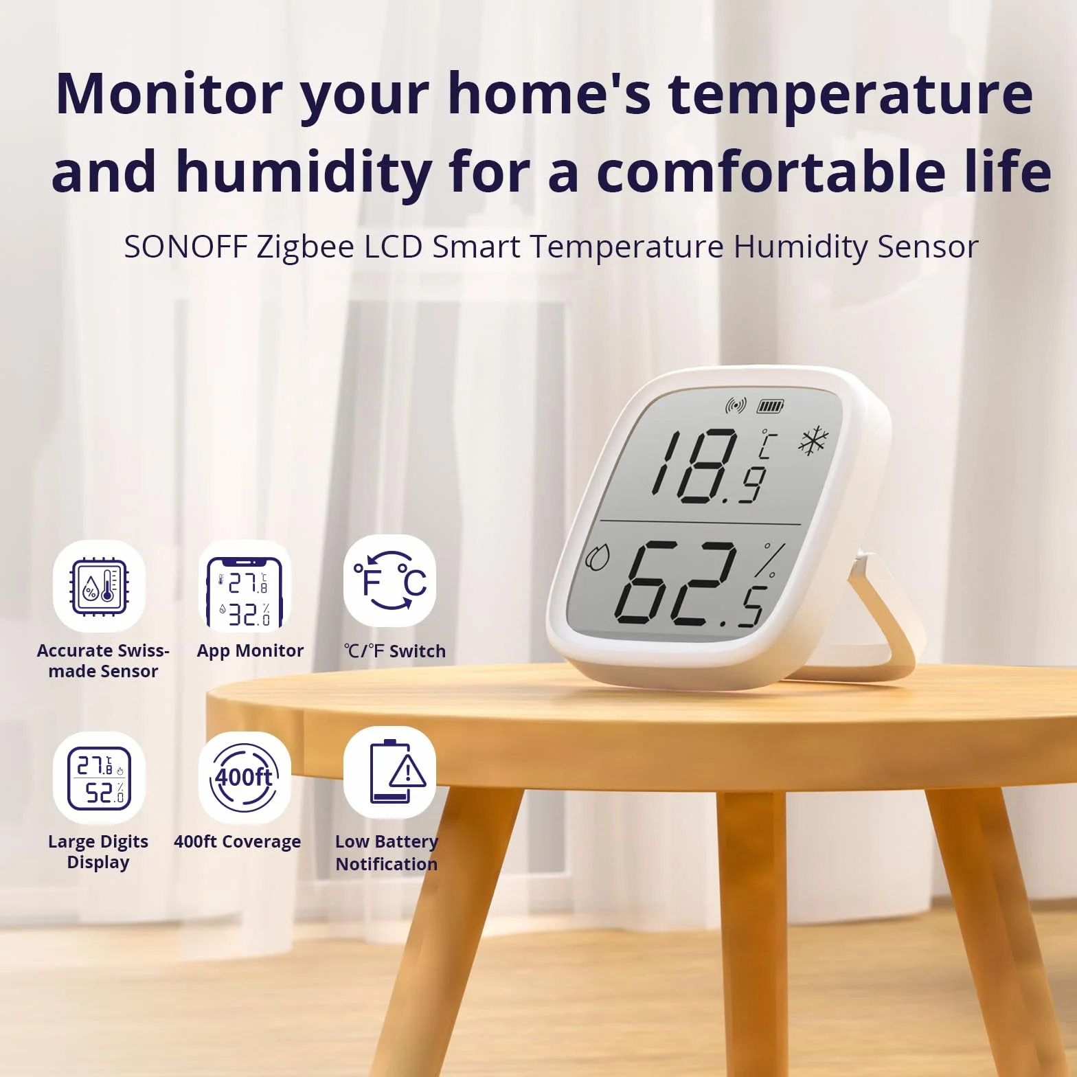 SONOFF SNZB-02D Mini sensore di temperatura e umidità ZigBee, termometro igrometro per interni con display LCD