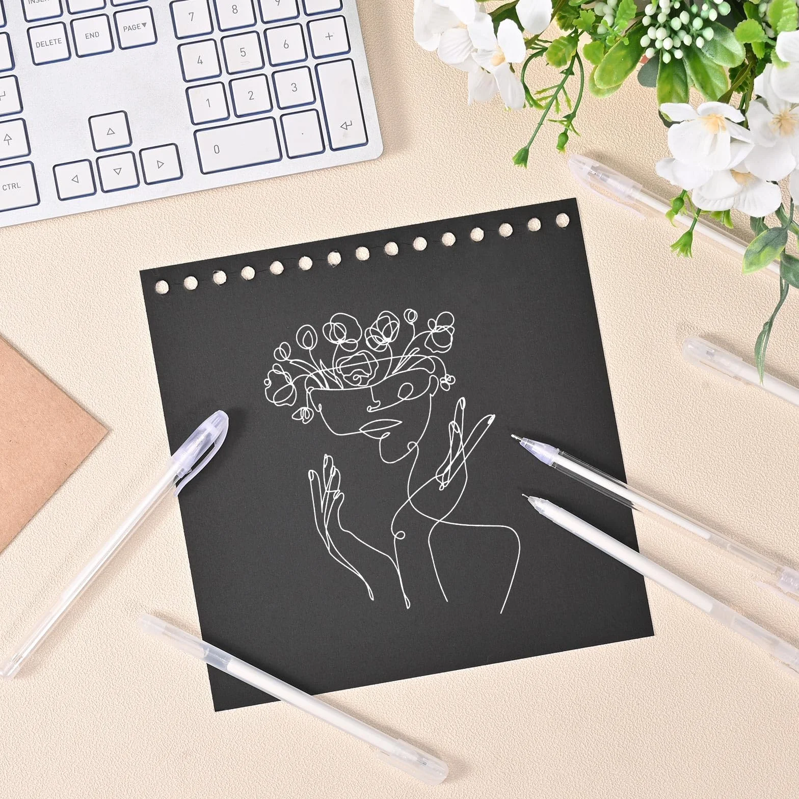 Set di 9 penne gel bianche 0,6 mm 0,8 mm per disegno su carta nera