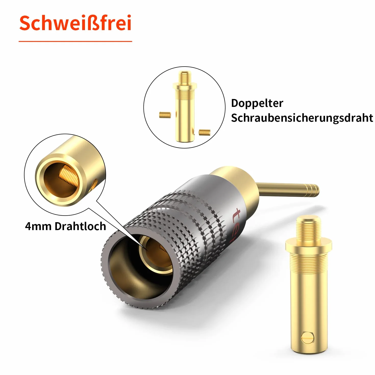 Tertullus 8 connettori a banana 2 mm per cavi 4 mm chiusura a doppia vite 8-20 AWG spinotto banana
