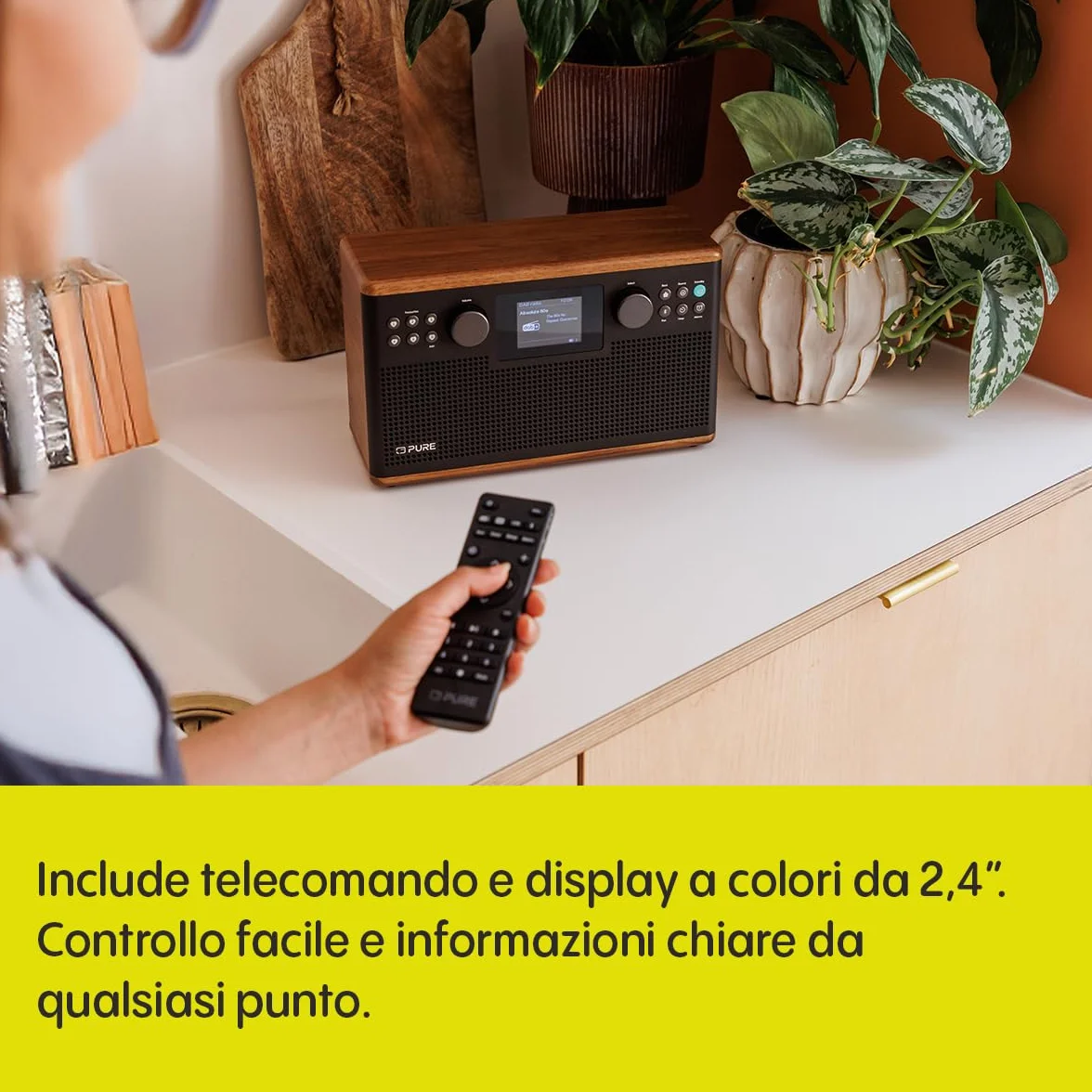 Pure Classic H6 Radio Estéreo Digital con DAB+, FM, Bluetooth 5.3, Pantalla TFT 2,4", 2×15 W, Marrón Café/Nogal