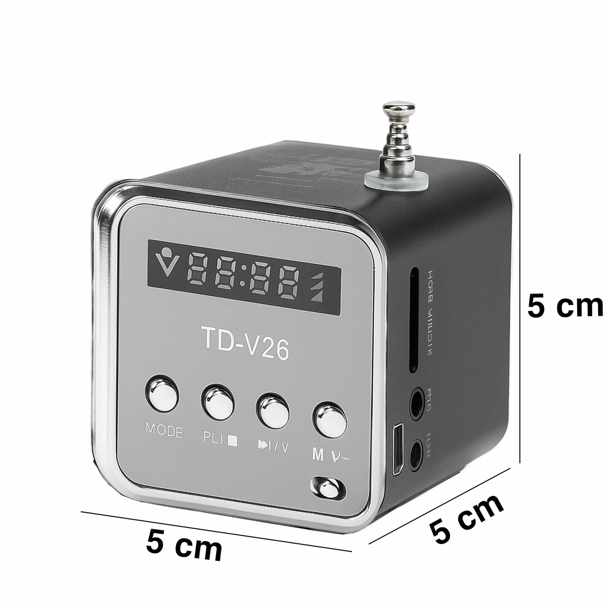 Retoo Radio Portatile FM 3W 45dB Micro SD TF Altoparlante Digitale MP3 USB Nero-Grigio