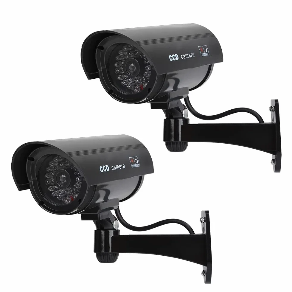 Telecamera Finta da Esterno 2 Pezzi con LED, Telecamere Finte per Esterni e Interni