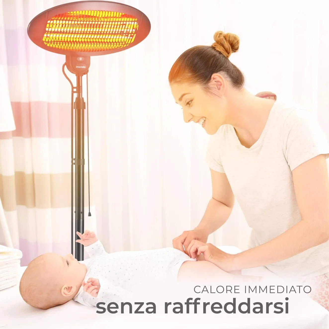Tectake Riscaldatore a Infrarossi 2000W Lampada Regolabile 3 Livelli Potenza Protezione Anti-Ribaltamento Nero