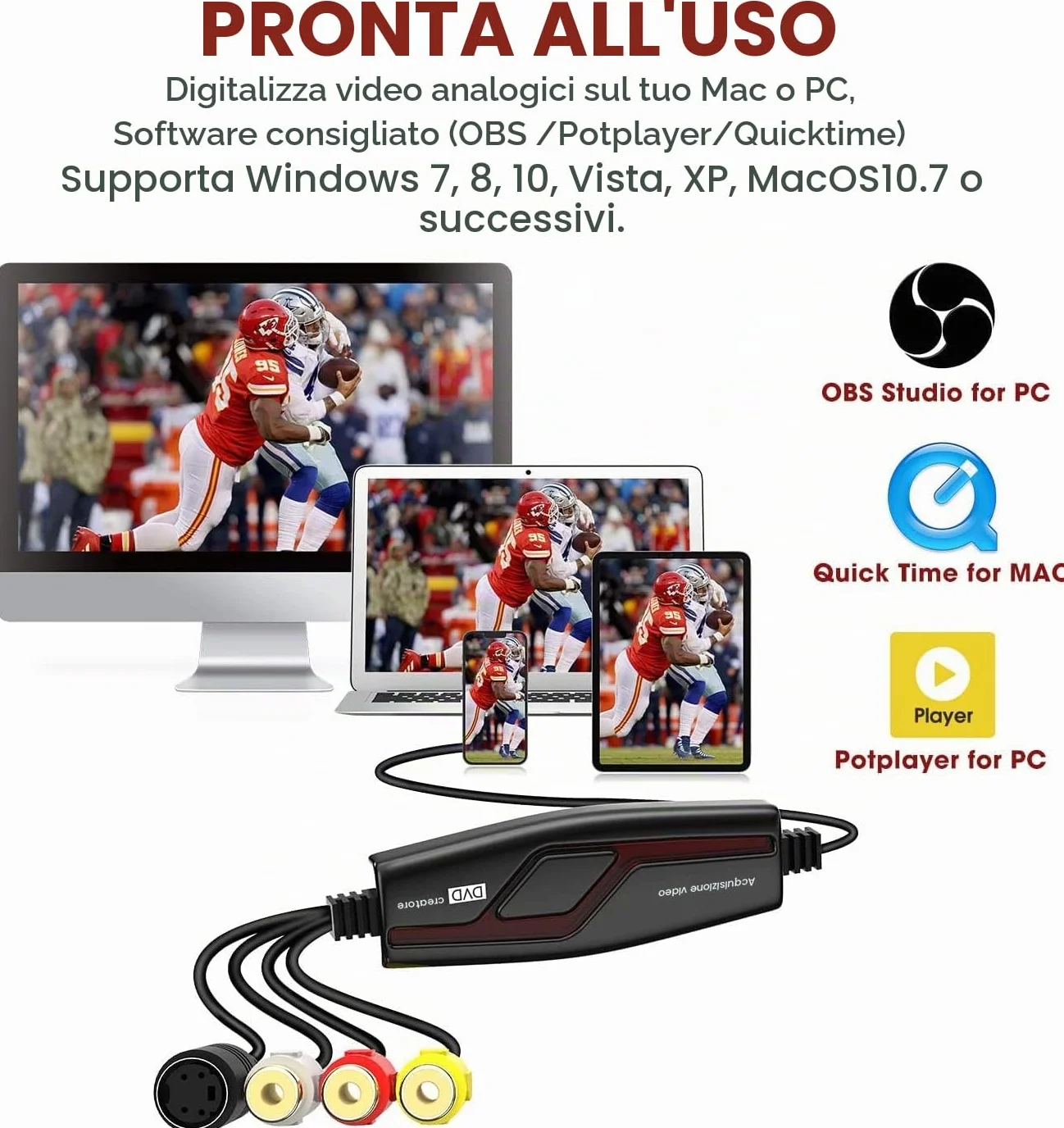 DIGITNOW! Scheda di Acquisizione Video USB, Convertitore Analogico Hi8 VHS DVD per Windows 10/Mac