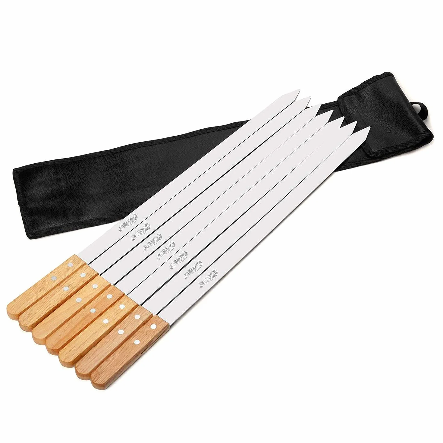 Goutime Spiedini Da Barbecue, Spiedini Extra Lunghi Da 60cm In Acciaio Inox Con Manico In Rovere Massiccio, spiedini acciaio inox lunghi,Set Di 7