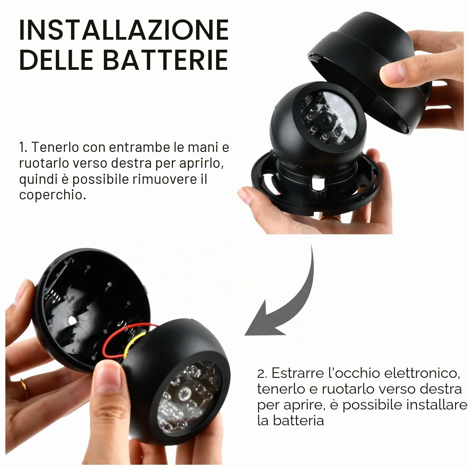 Telecamera Finta Esterno con Led 2PZ CCTV Fittizia Nero a Batteria