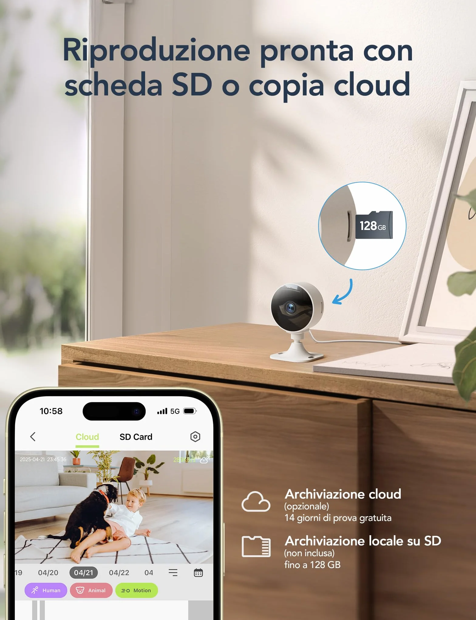 GNCC GC3 Telecamera Interna WiFi 2.4GHz 1080P Rilevamento Movimento Suono MicroSD 128GB