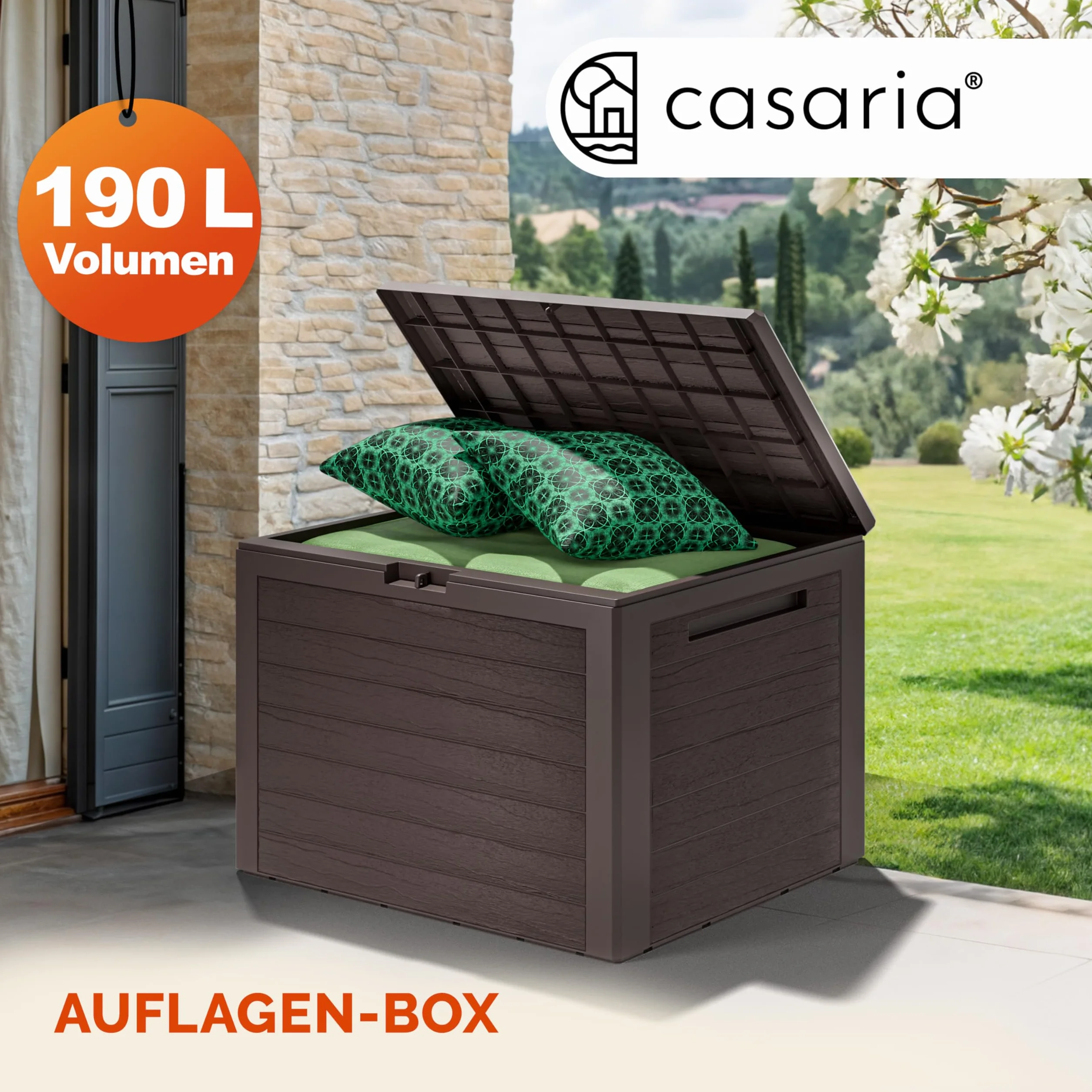 Casaria® Baule da Giardino Lille 190 L Effetto Legno Orgenizer Box Giocattoli 78x44x55cm Multibox Impermeabile Esterni