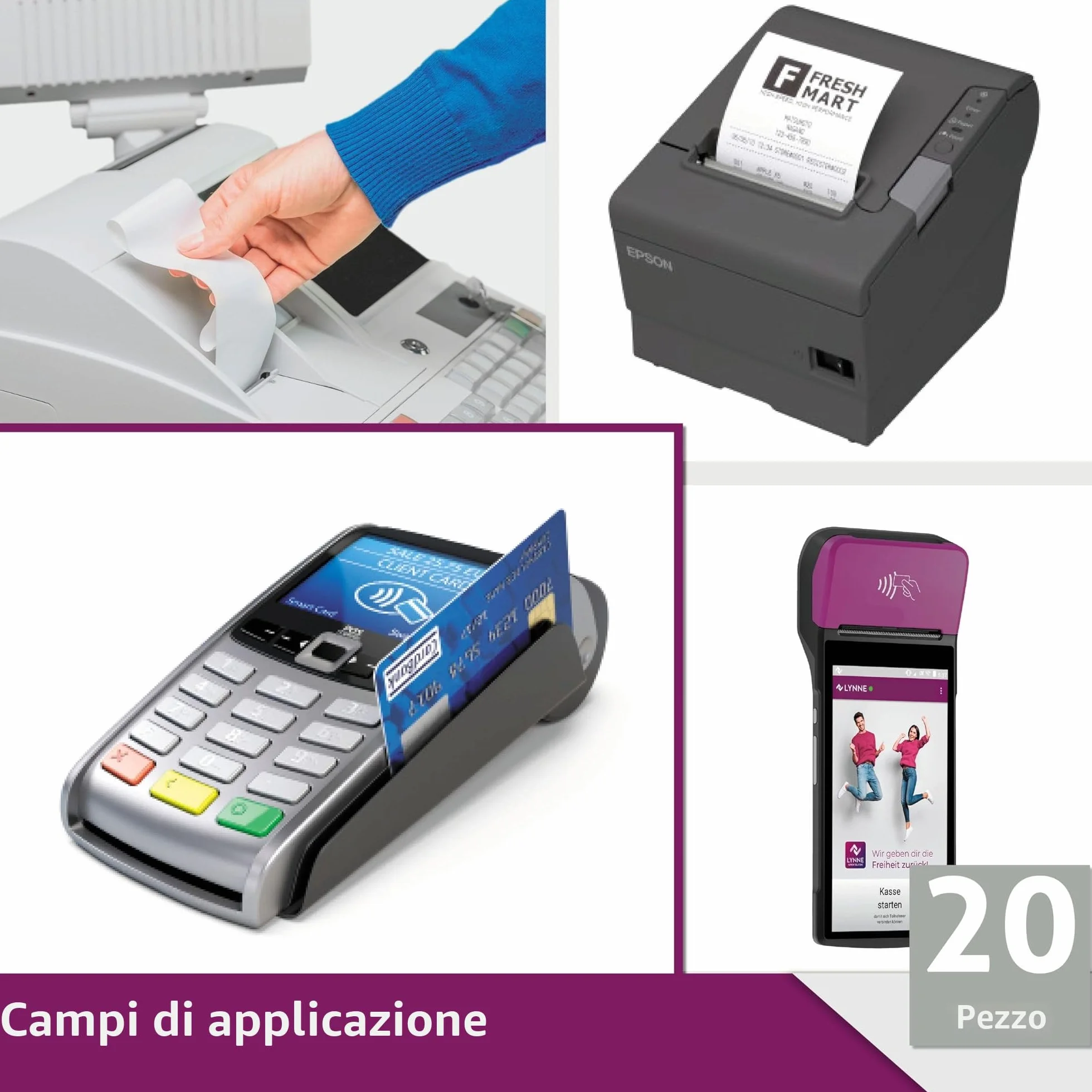 Rotoli POS 57x35x12 Carta Termica per Ricevute Bancomat 57mm x 14m x 12mm 20x