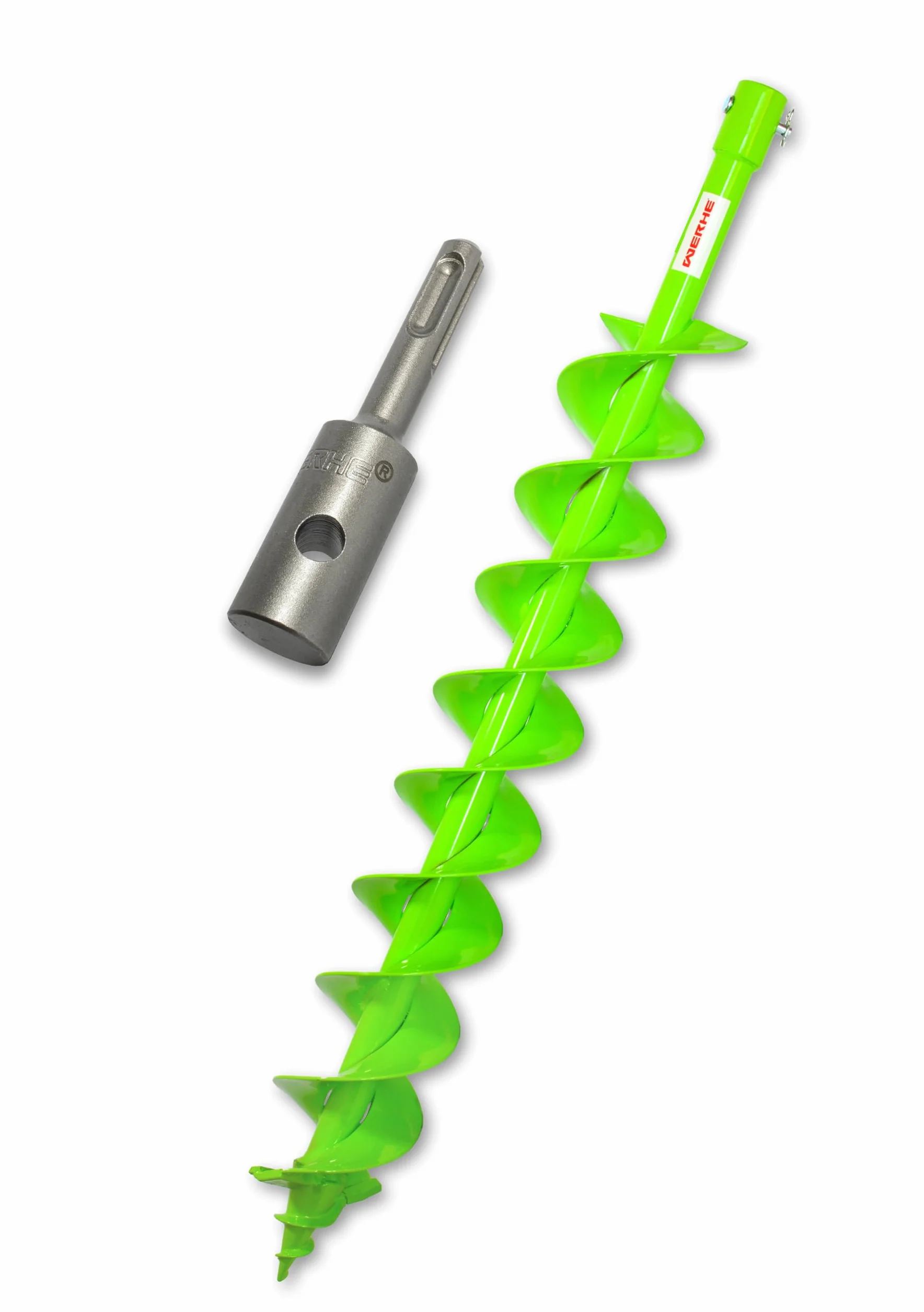 WERHE Trivella per terra 100 mm con doppia spirale – Acciaio robusto per piantumazione di alberi e costruzione di recinzioni – Compatibile con adattatore SDS Plus