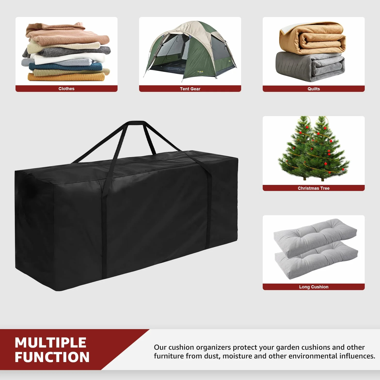 widesmile Borsa portaoggetti per cuscini da giardino extra large da 670 l, resistente, impermeabile, per mobili da esterno, 173 x 76 x 51 cm, con manico e cerniera