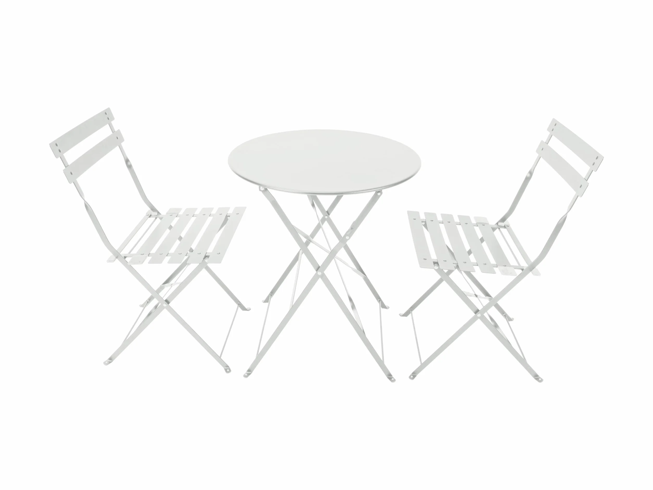 AVANTI TRENDSTORE Toano - Set arredo esterno in acciaio per due persone, composto da un tavolino con piano rotondo e due sedie, pieghevole. Disponibile nel colore bianco.