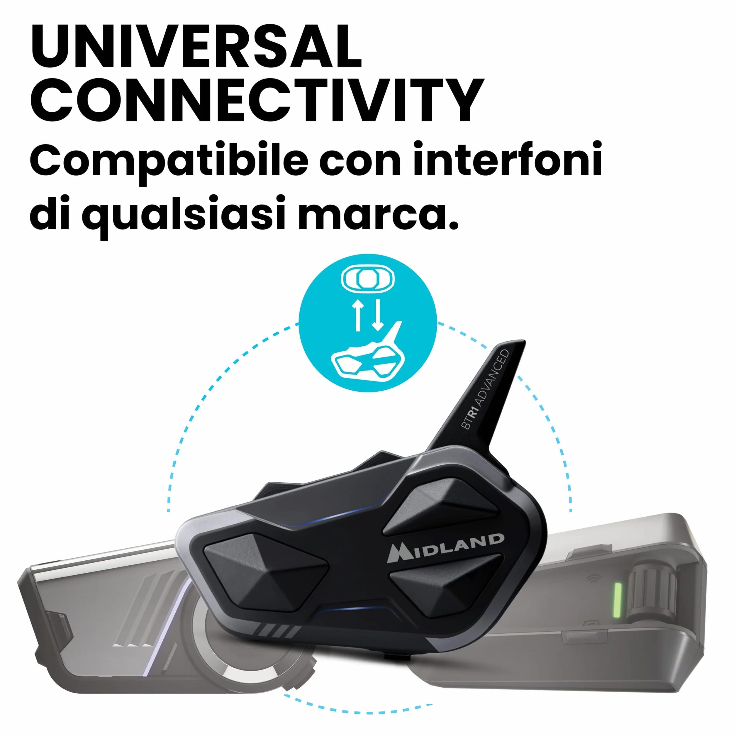 Midland BTR1 Advanced Twin Interfono Moto Bluetooth Impermeabile IPX6 1,2km 4 Persone Conference Batteria 23h Audio HD