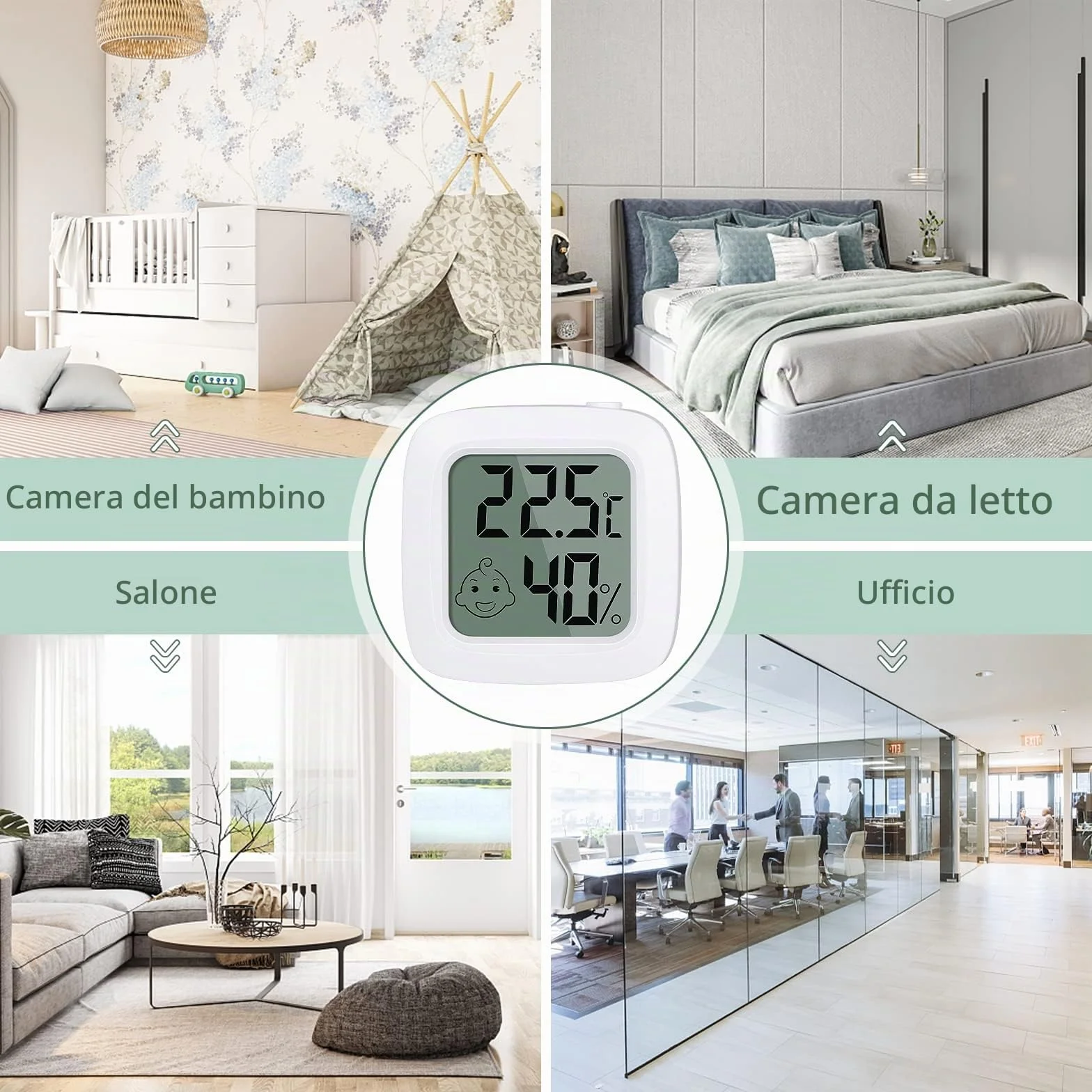 Vinabo Termometro Igrometro Digitale Interno 2 Pezzi, Alta Precisione con Indicatore Comfort